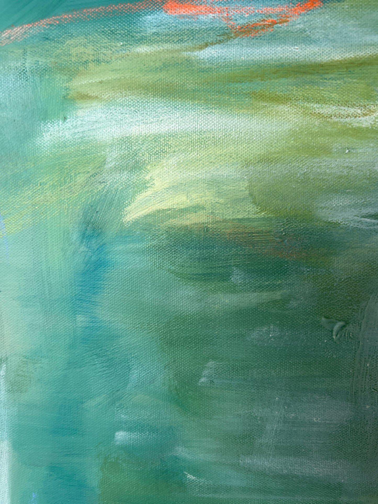 24" x 24" Framed Acrylic and Oil Stick Green Abstract