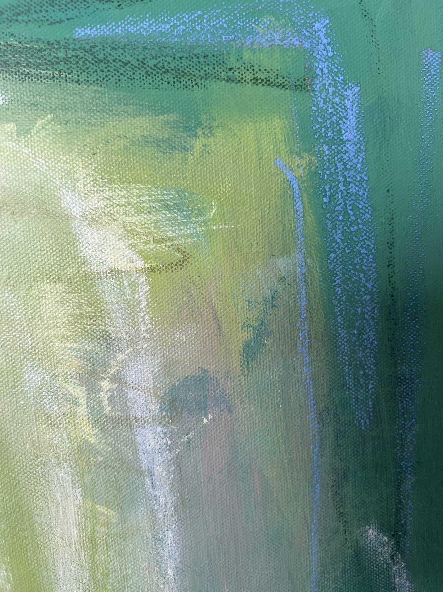 24" x 24" Framed Acrylic and Oil Stick Green Abstract