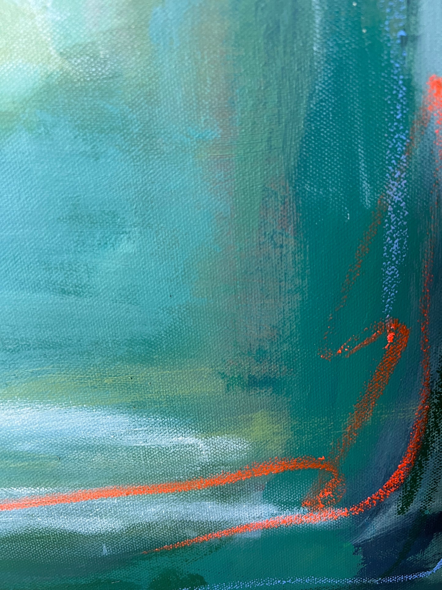 24" x 24" Framed Acrylic and Oil Stick Green Abstract