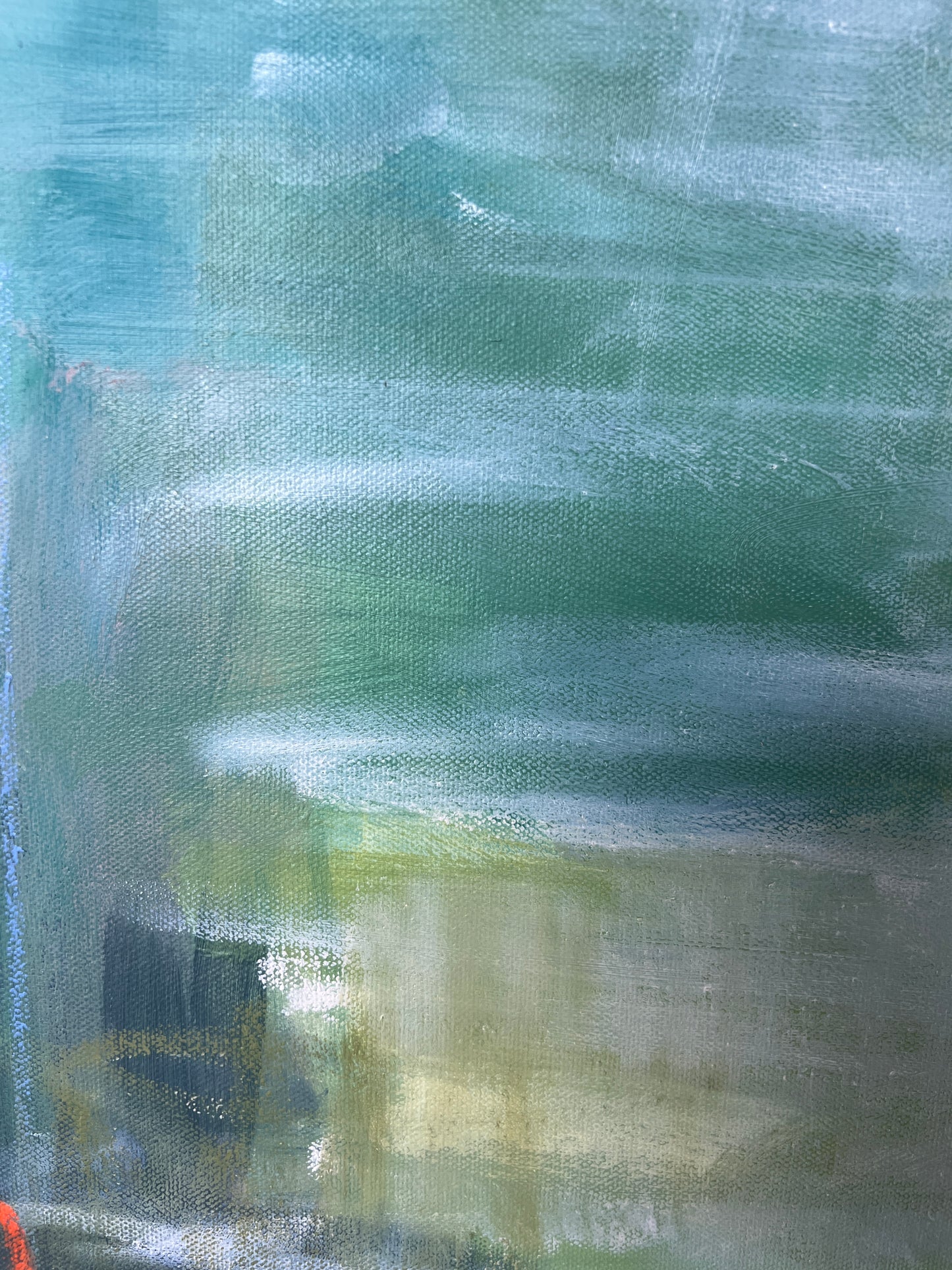24" x 24" Framed Acrylic and Oil Stick Green Abstract