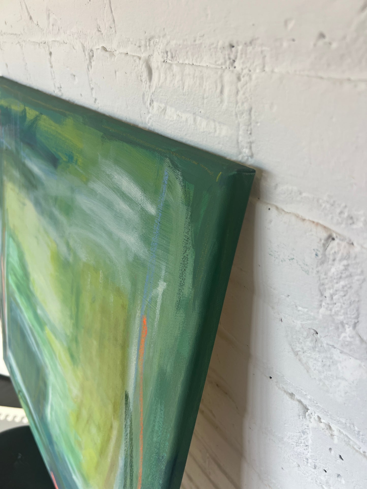 24" x 24" Framed Acrylic and Oil Stick Green Abstract