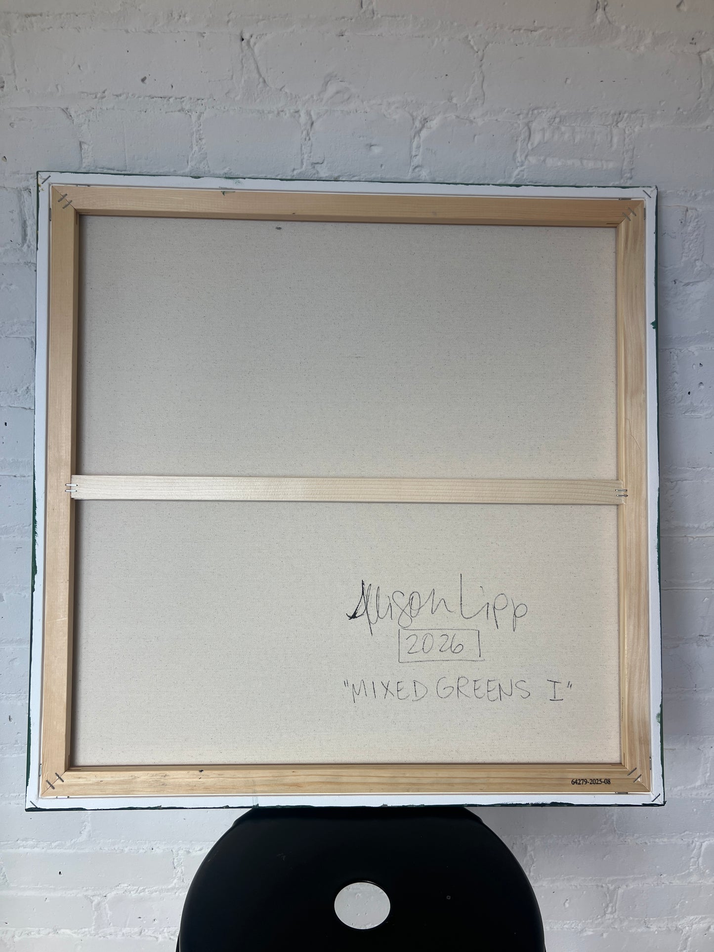24" x 24" Framed Acrylic and Oil Stick Green Abstract