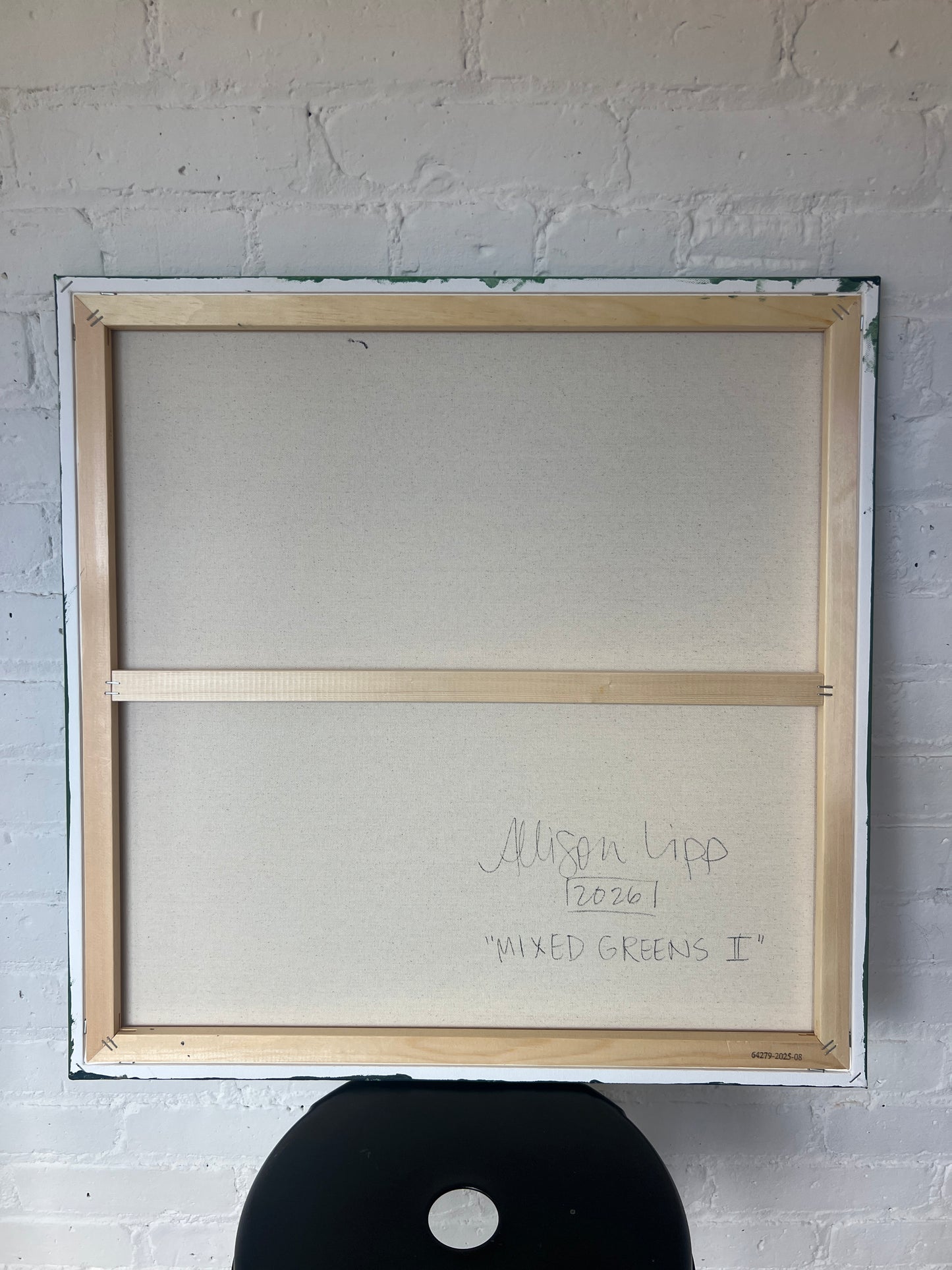 24" x 24" Framed Acrylic and Oil Stick Green Abstract