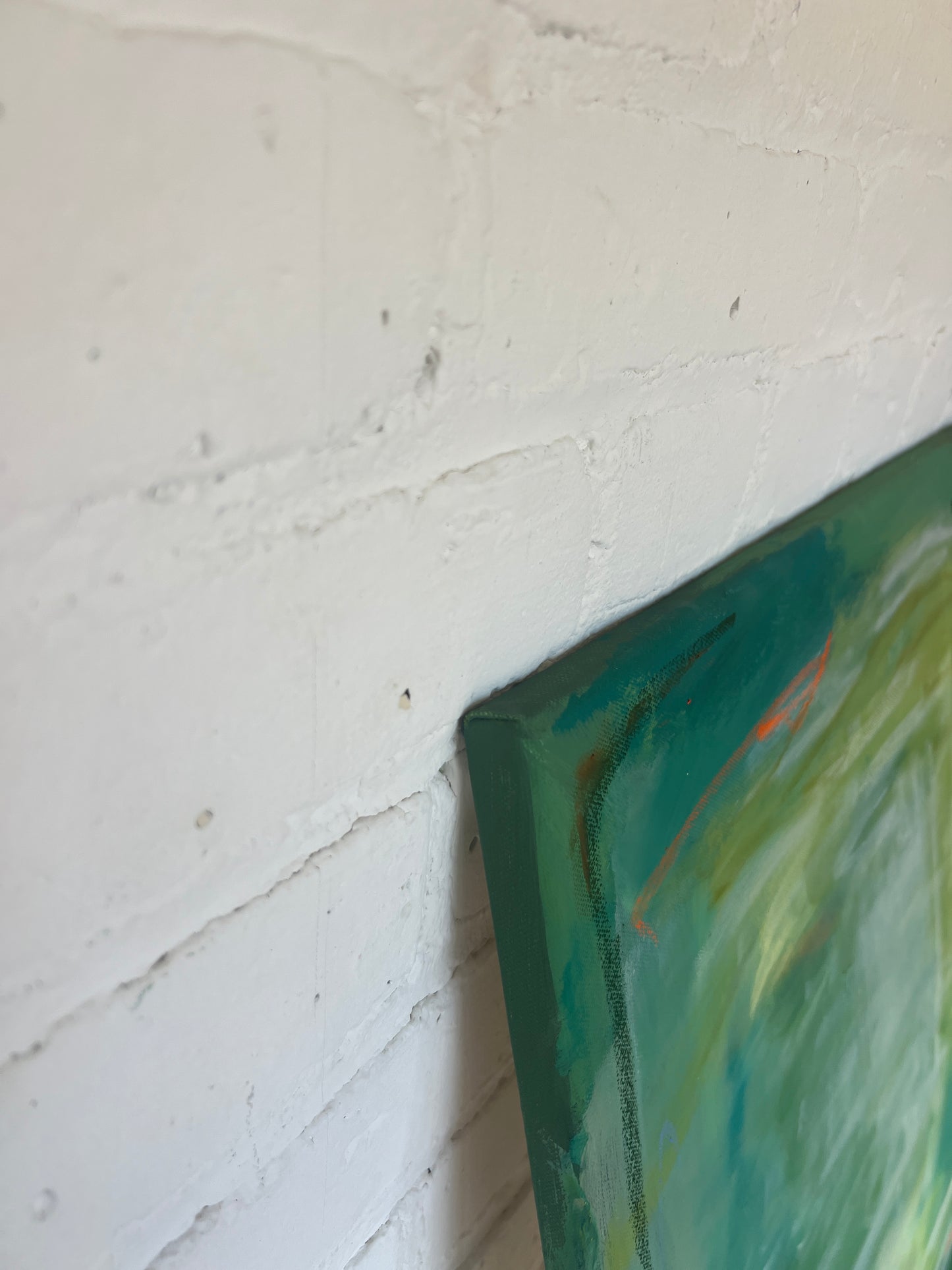 24" x 24" Framed Acrylic and Oil Stick Green Abstract