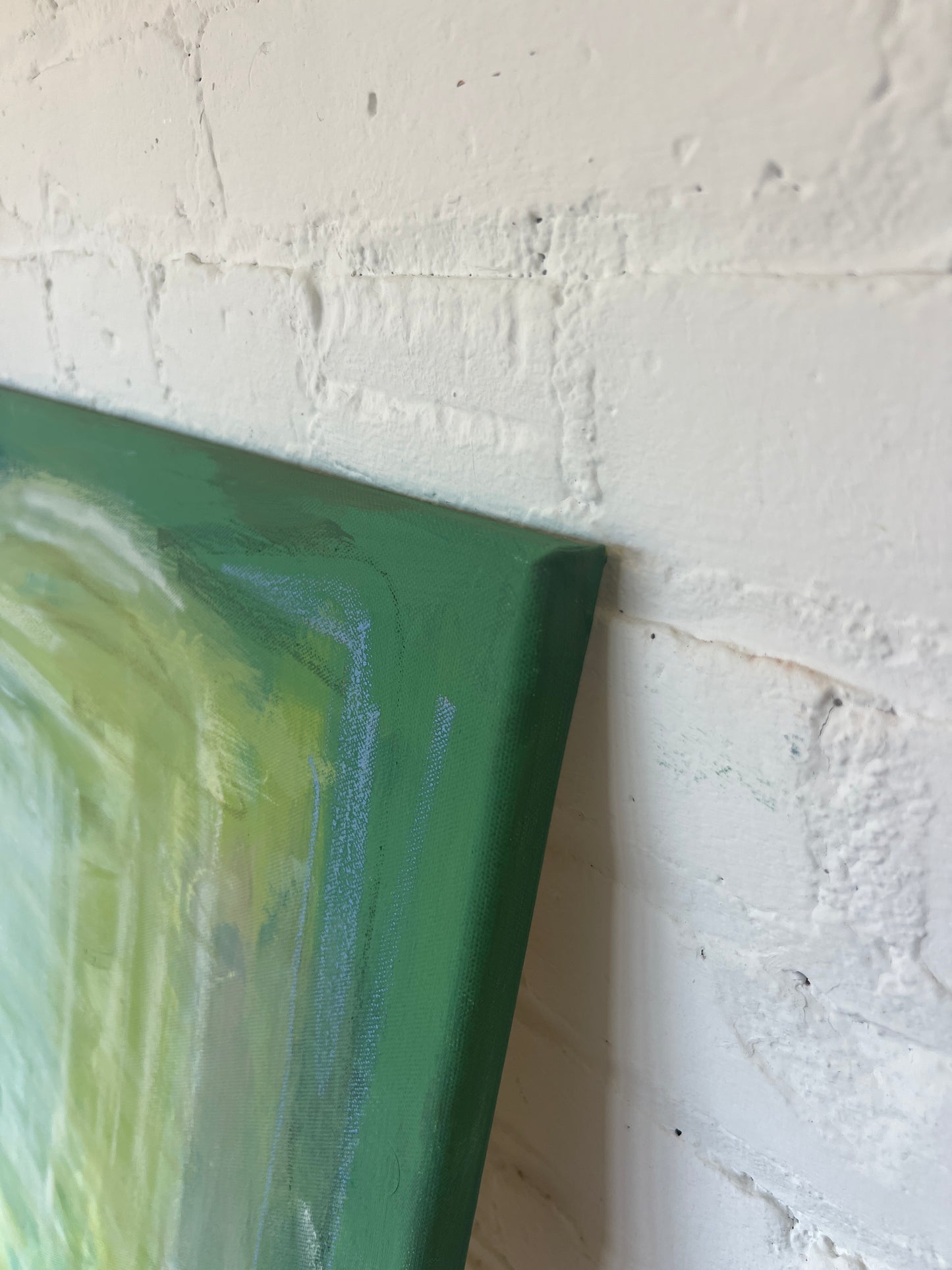 24" x 24" Framed Acrylic and Oil Stick Green Abstract