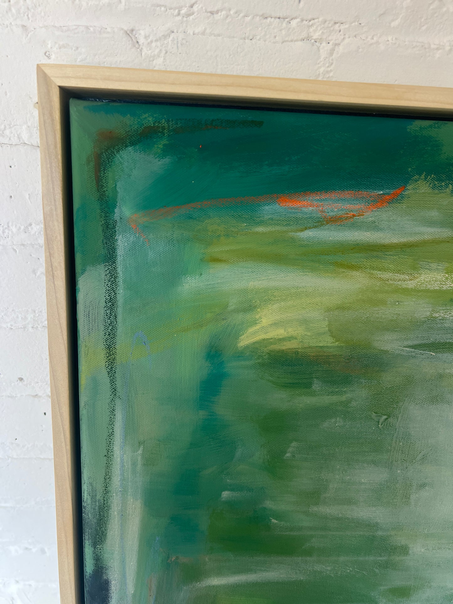 24" x 24" Framed Acrylic and Oil Stick Green Abstract
