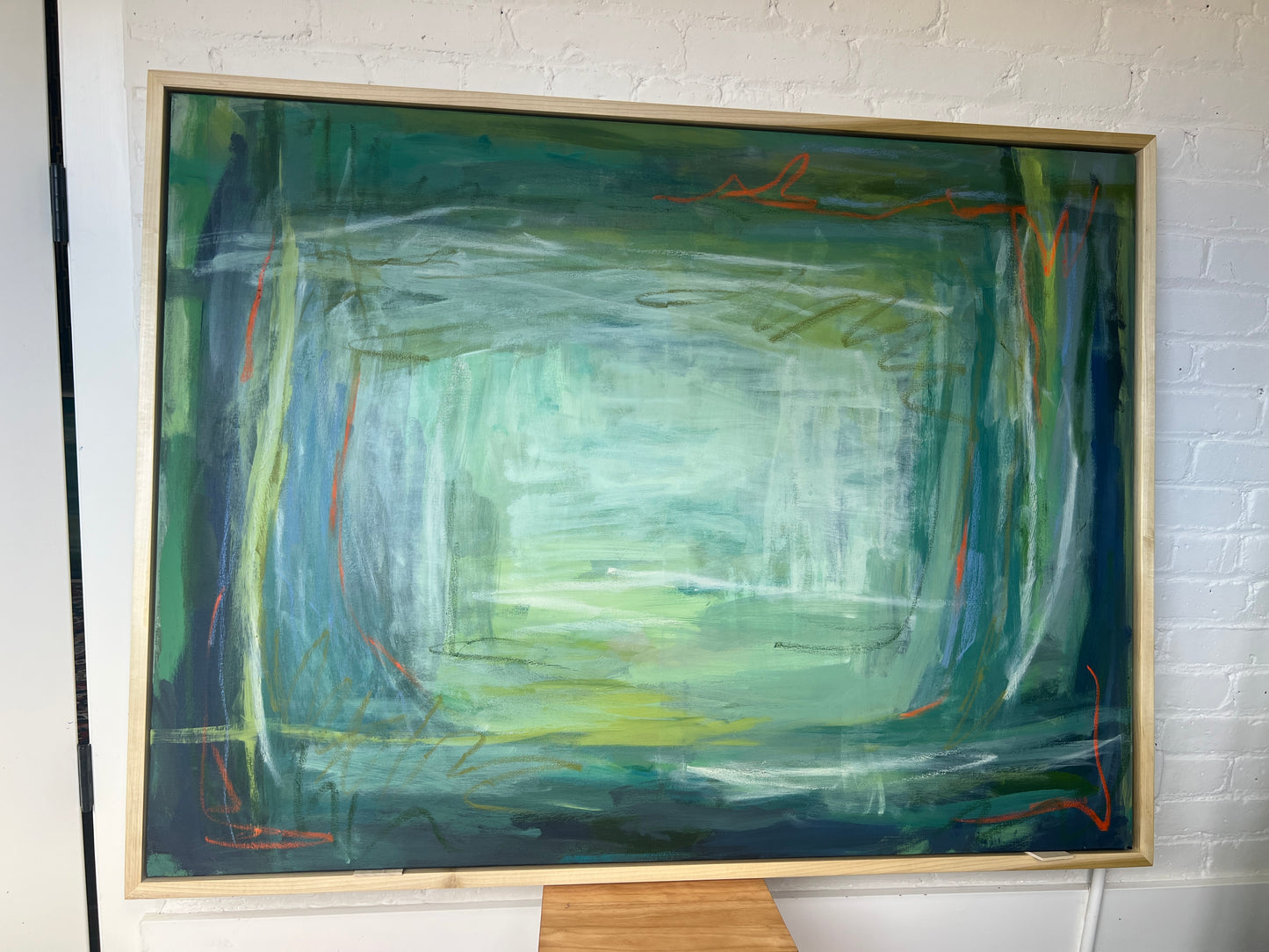 36" x 48" Acrylic and Oil Stick Green Abstract