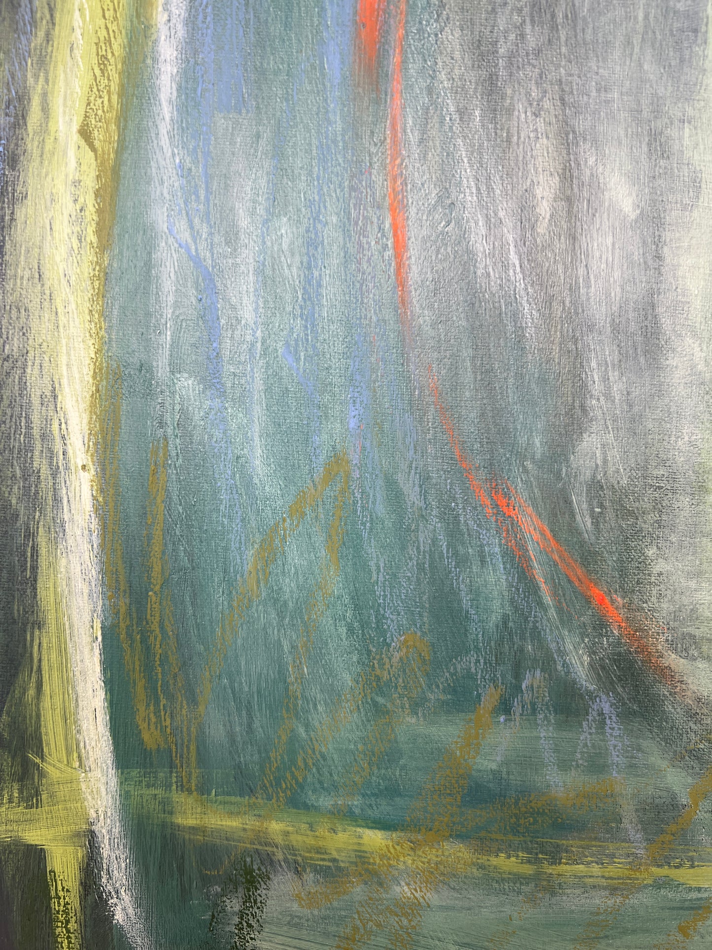 36" x 48" Acrylic and Oil Stick Green Abstract