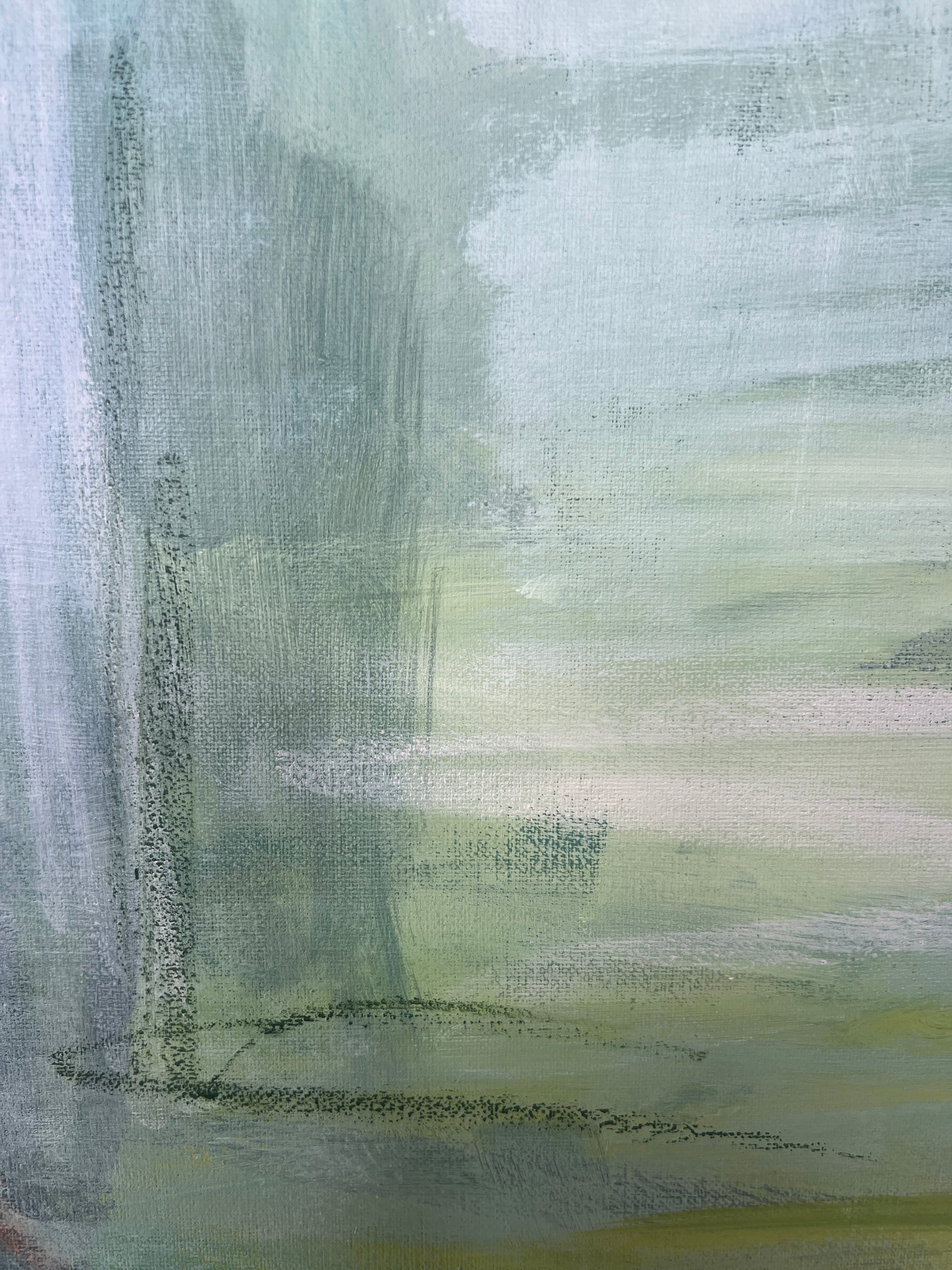 36" x 48" Acrylic and Oil Stick Green Abstract