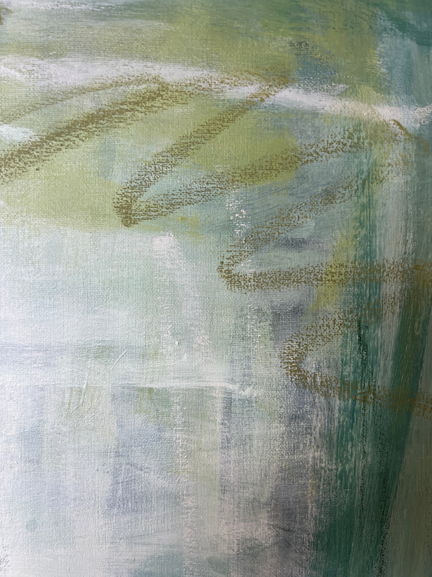 36" x 48" Acrylic and Oil Stick Green Abstract