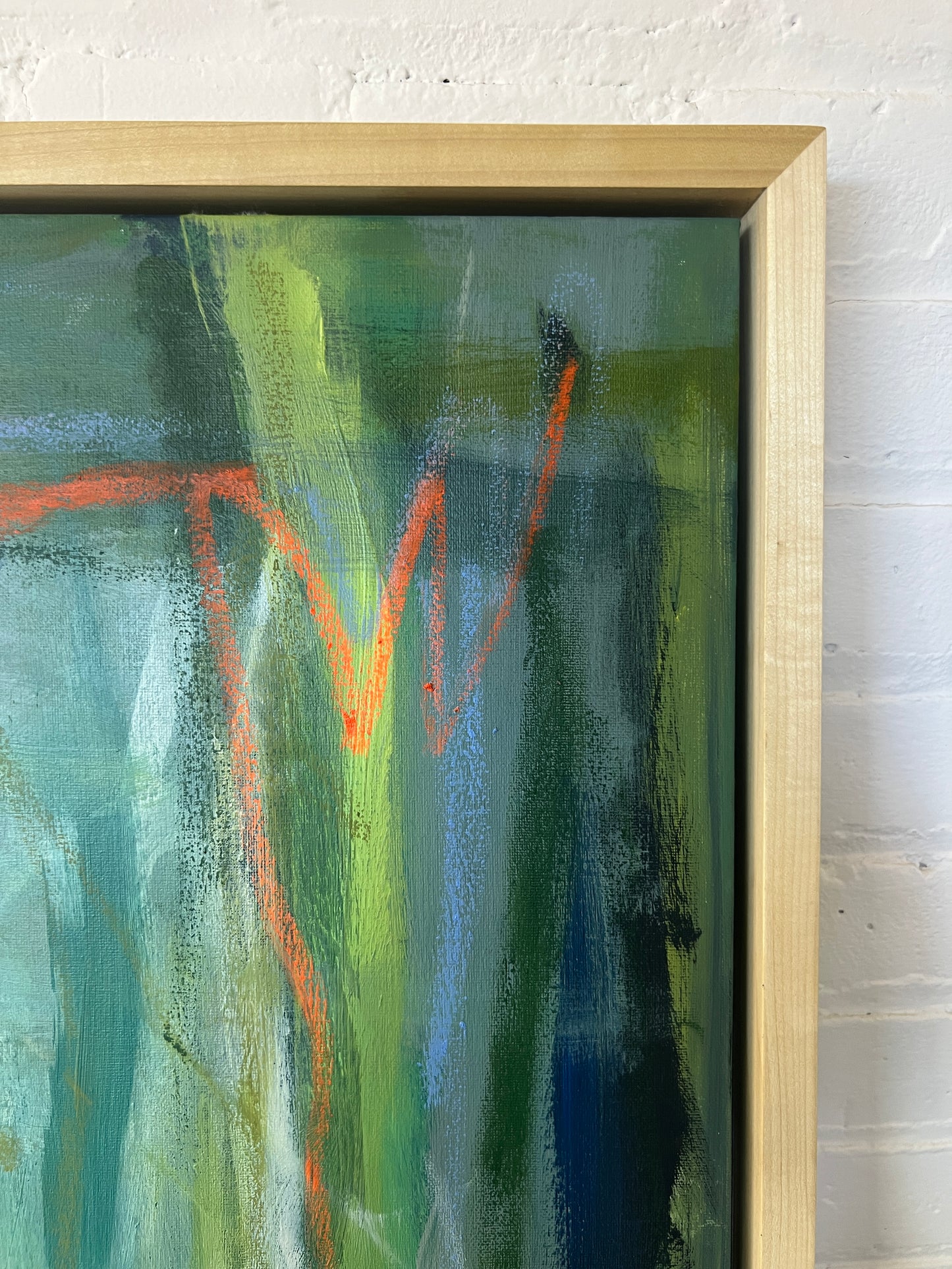 36" x 48" Acrylic and Oil Stick Green Abstract