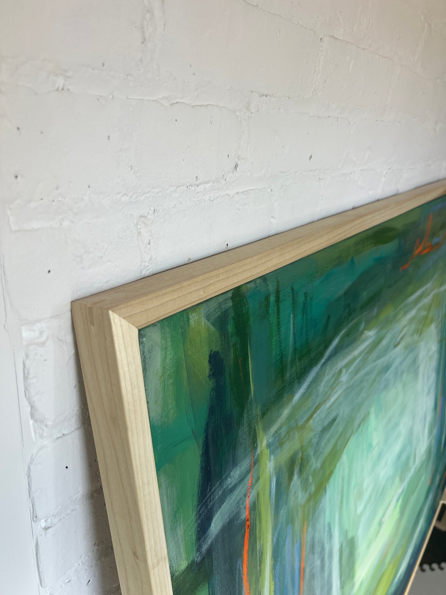 36" x 48" Acrylic and Oil Stick Green Abstract