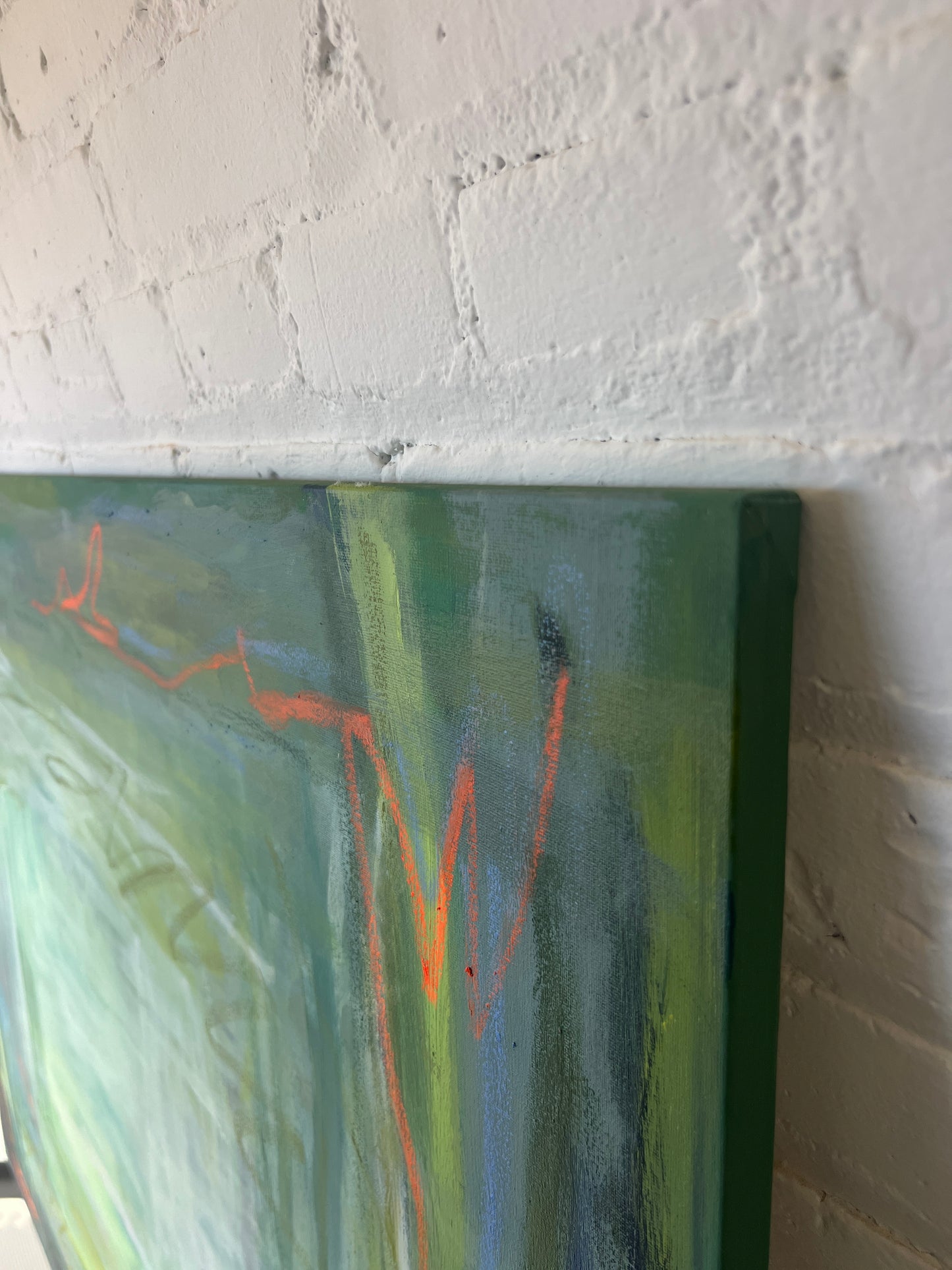 36" x 48" Acrylic and Oil Stick Green Abstract