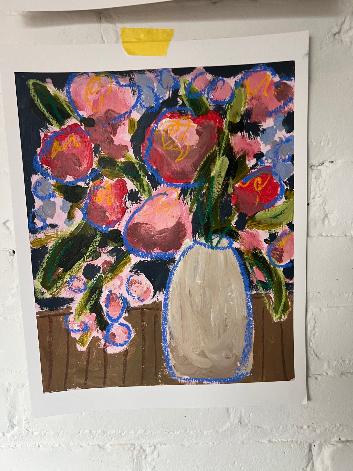 12" x 10" Abstract Floral: Acrylic and Oil Stick on Paper