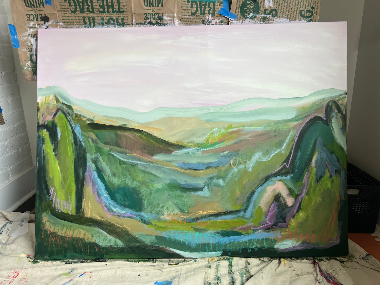 36"x48" Abstract Landscape: Acrylic and Oil Stick on Canvas
