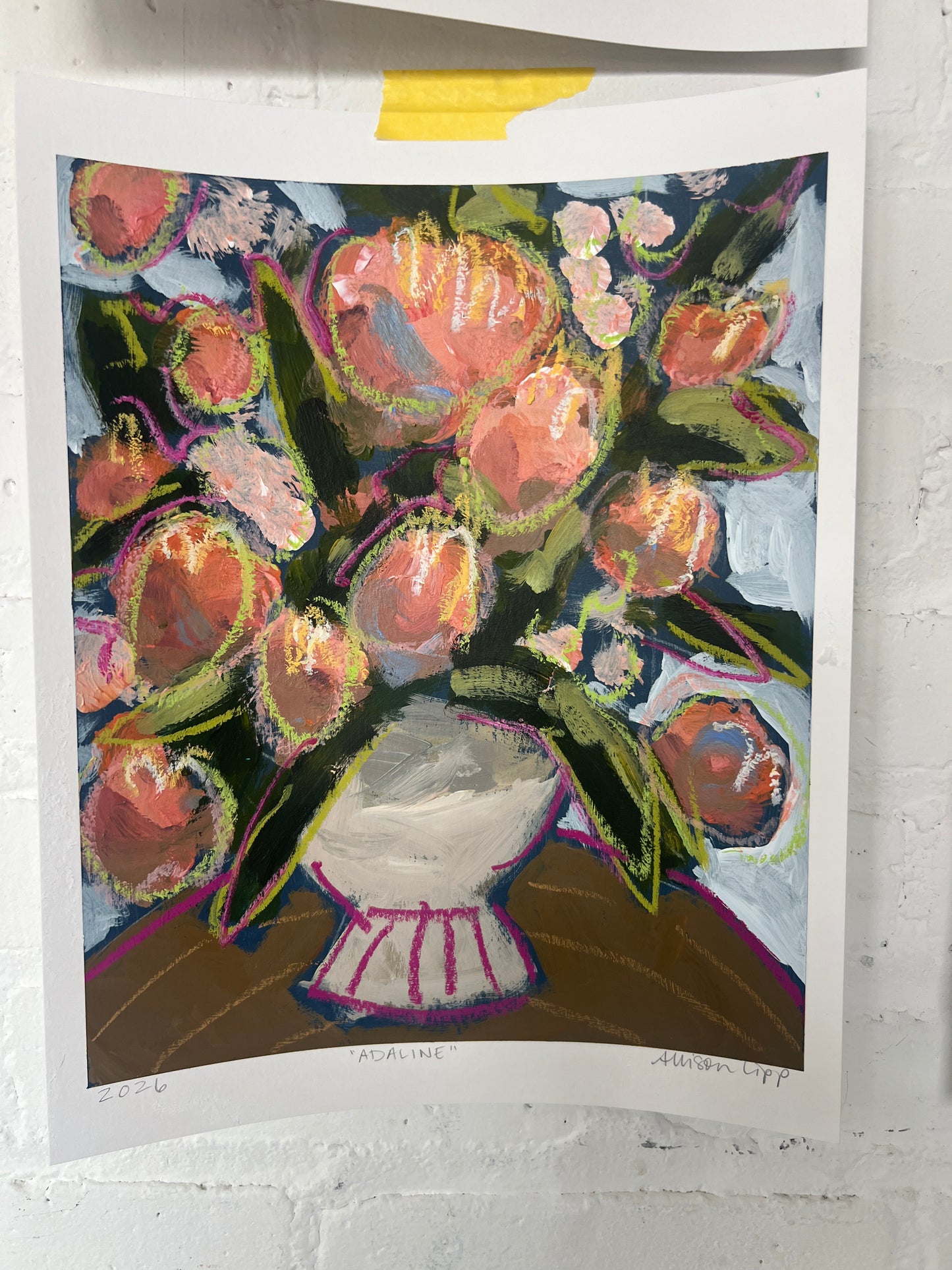 12" x 10" Abstract Floral: Acrylic and Oil Stick on Paper