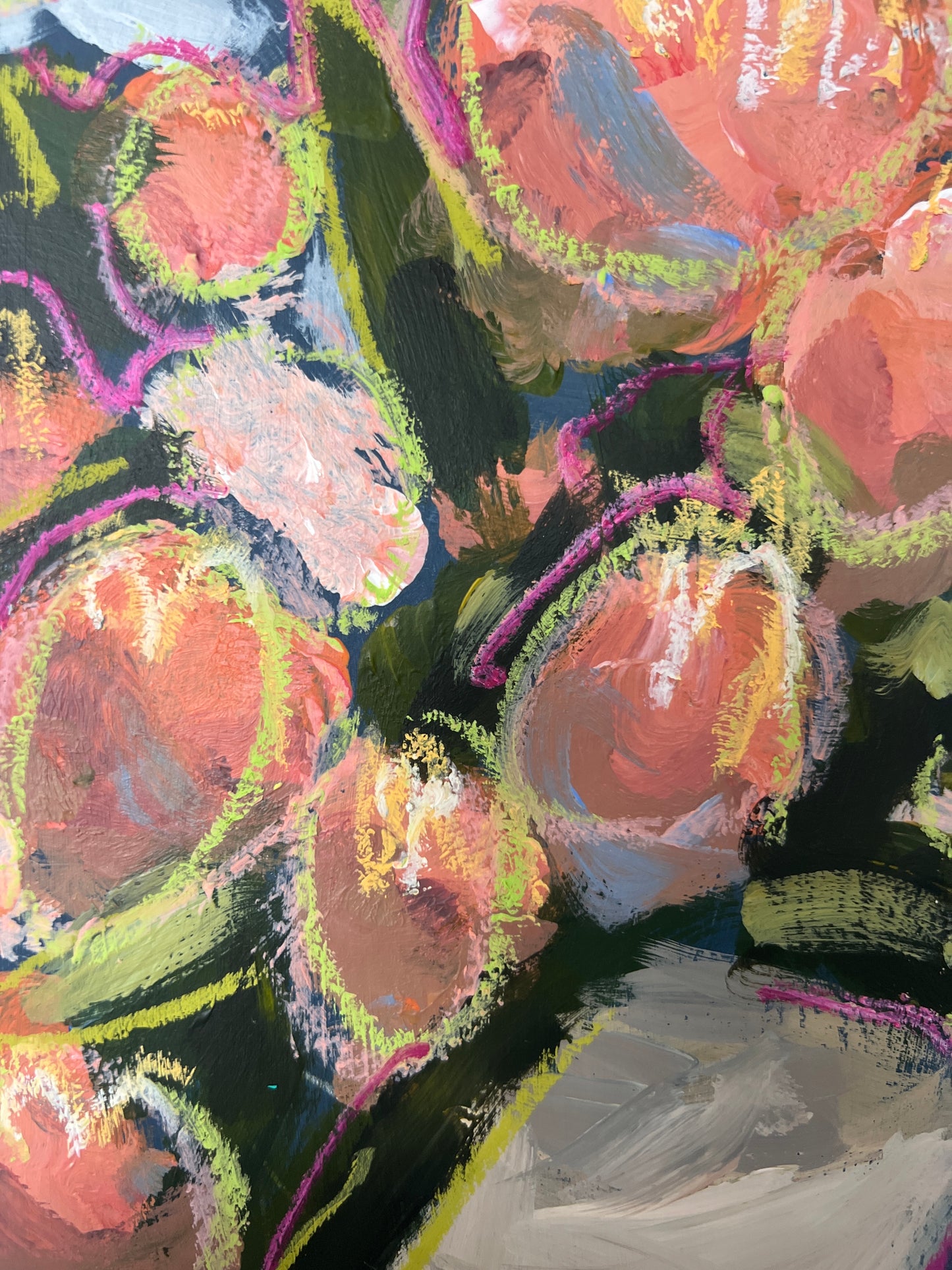 12" x 10" Abstract Floral: Acrylic and Oil Stick on Paper