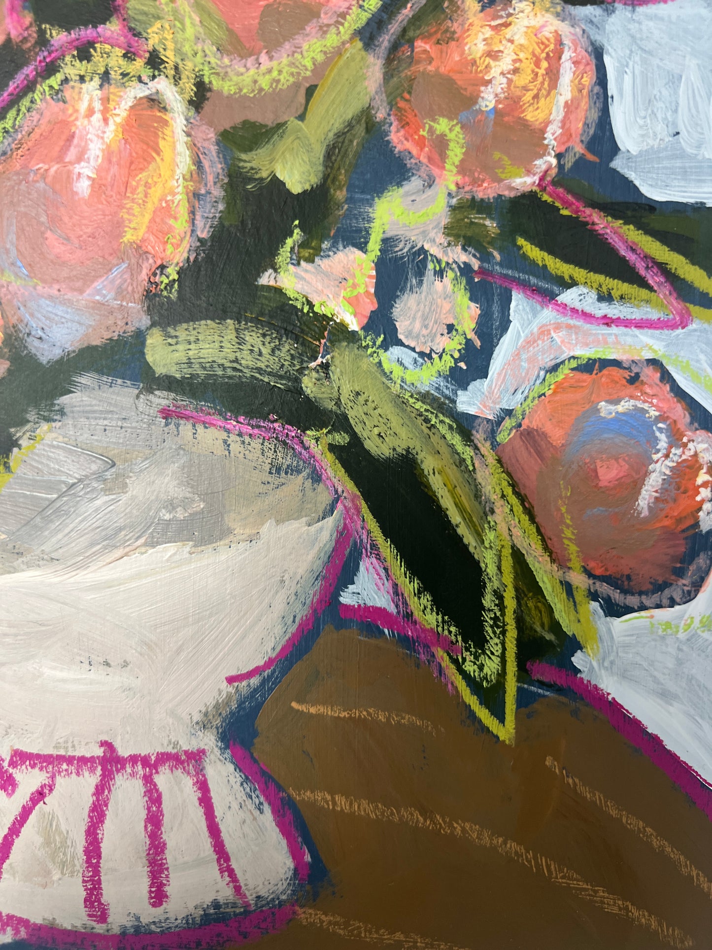 12" x 10" Abstract Floral: Acrylic and Oil Stick on Paper