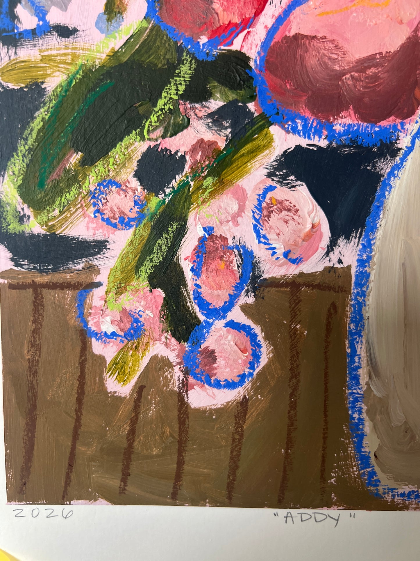 12" x 10" Abstract Floral: Acrylic and Oil Stick on Paper