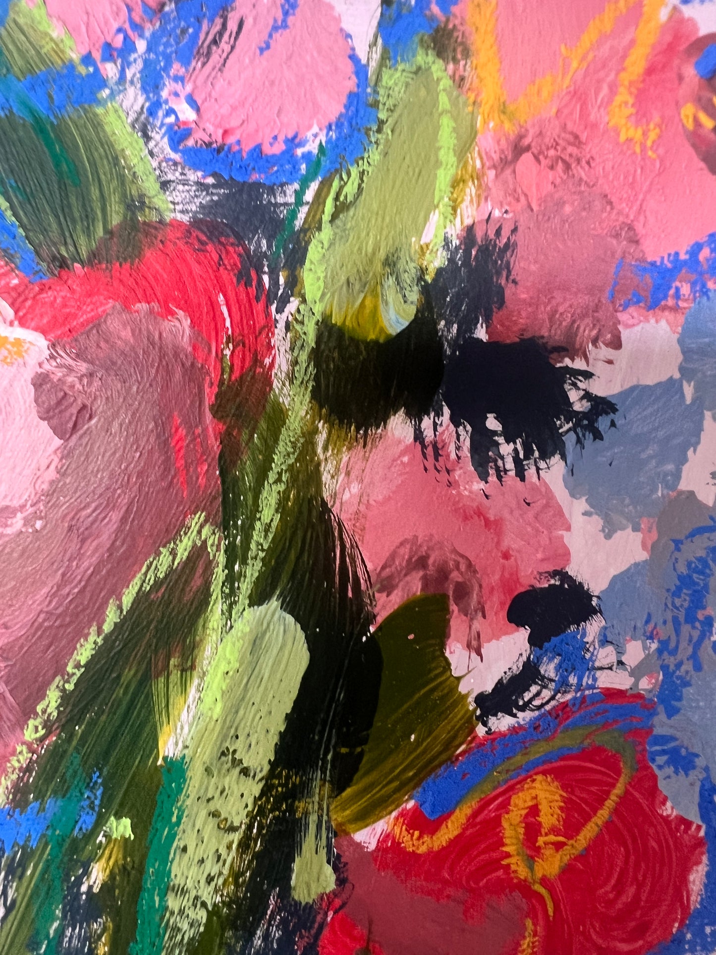 12" x 10" Abstract Floral: Acrylic and Oil Stick on Paper