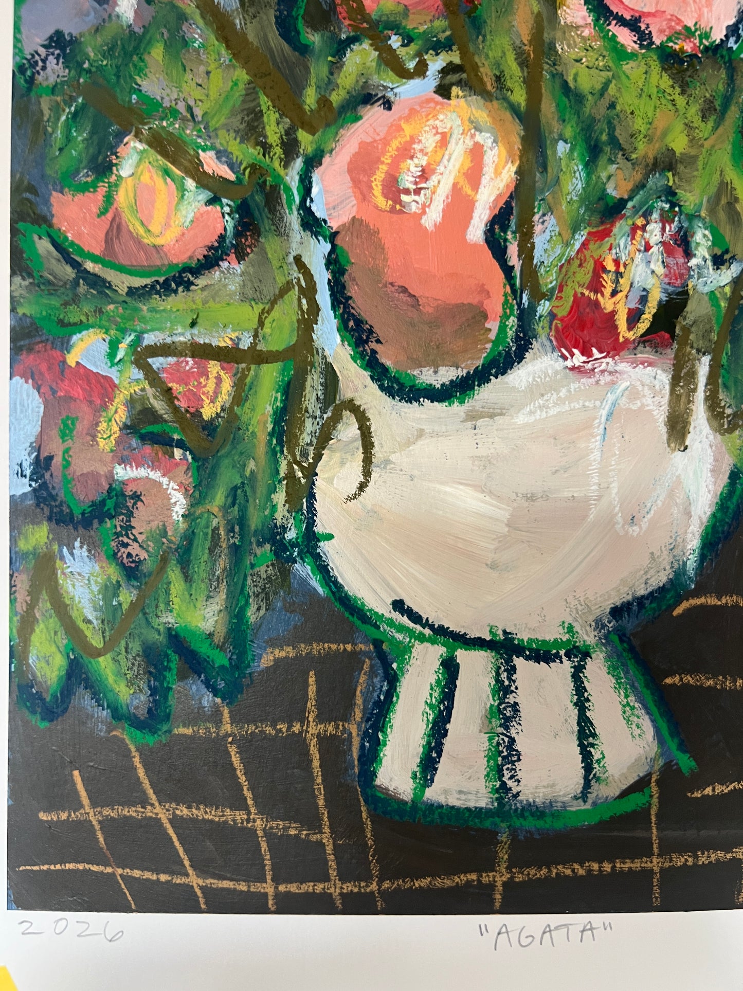 12" x 10" Abstract Floral: Acrylic and Oil Stick on Paper