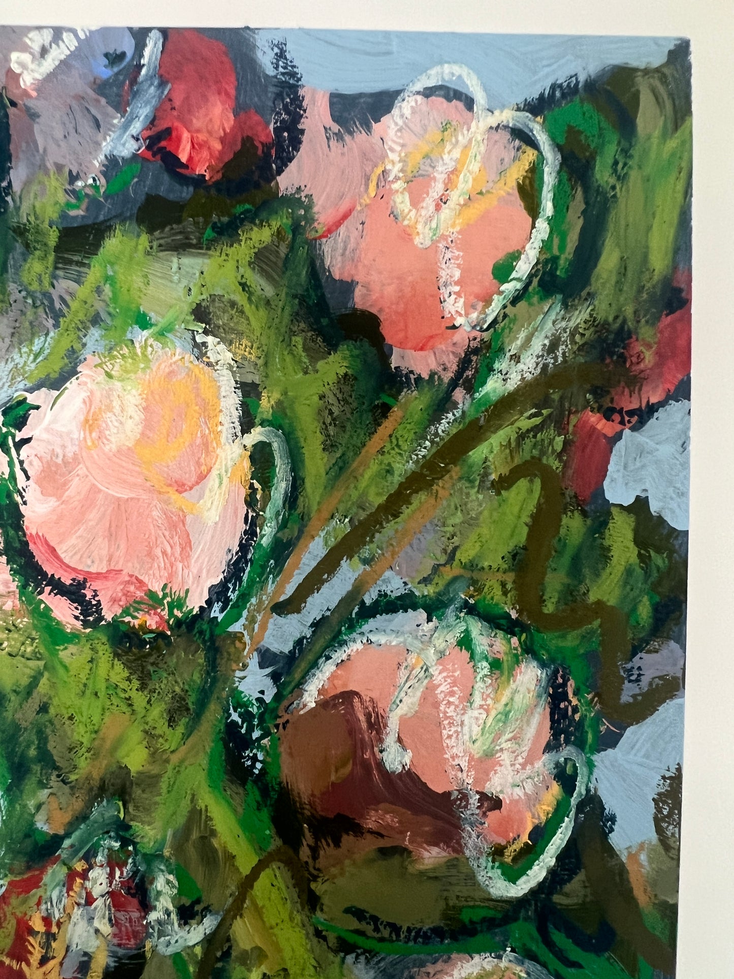 12" x 10" Abstract Floral: Acrylic and Oil Stick on Paper