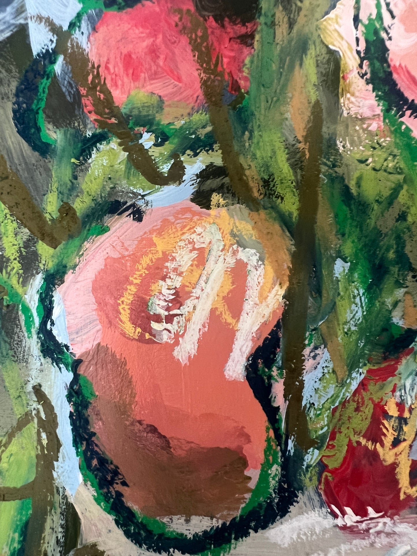12" x 10" Abstract Floral: Acrylic and Oil Stick on Paper