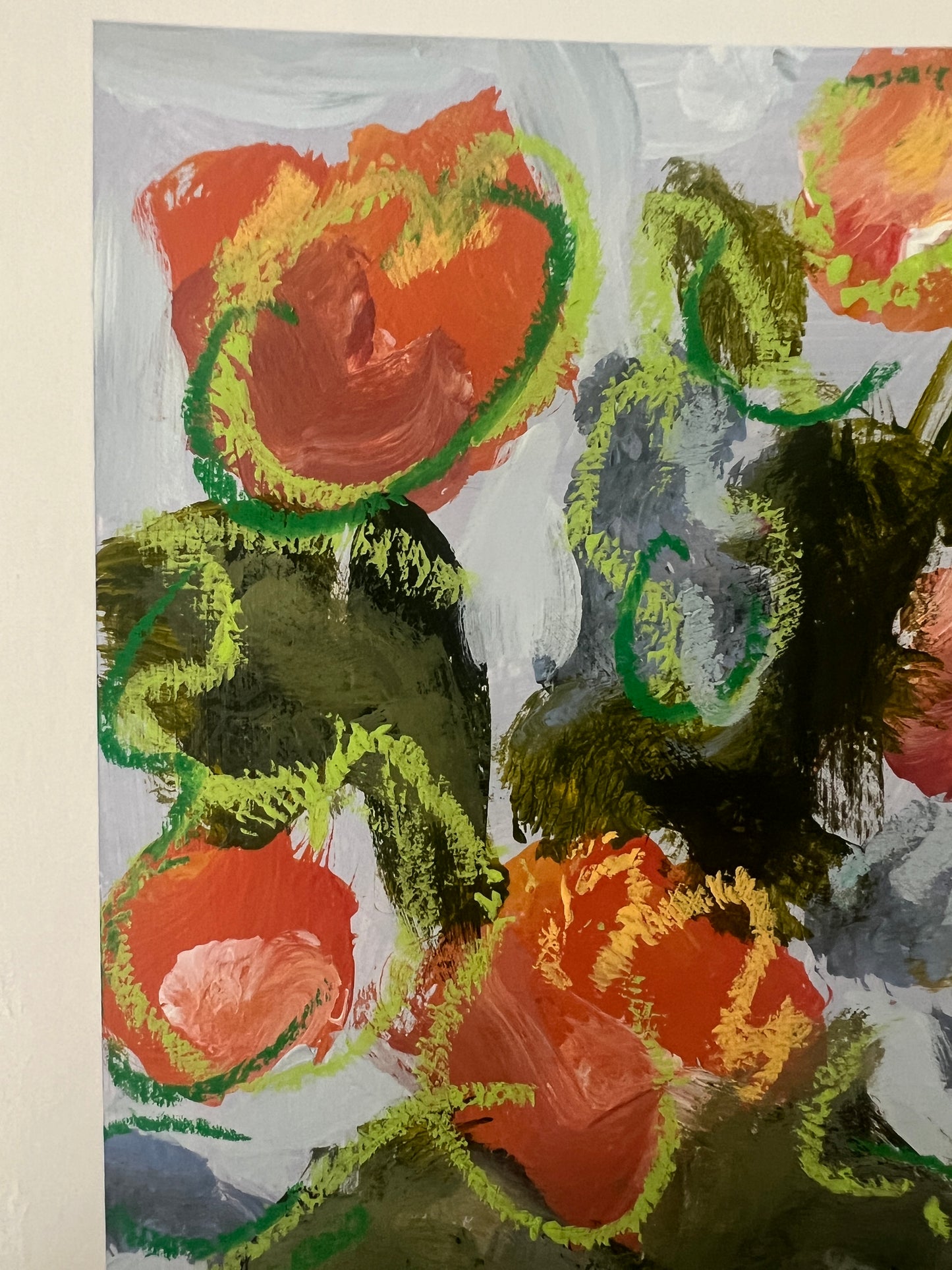 12" x 10" Abstract Floral: Acrylic and Oil Stick on Paper