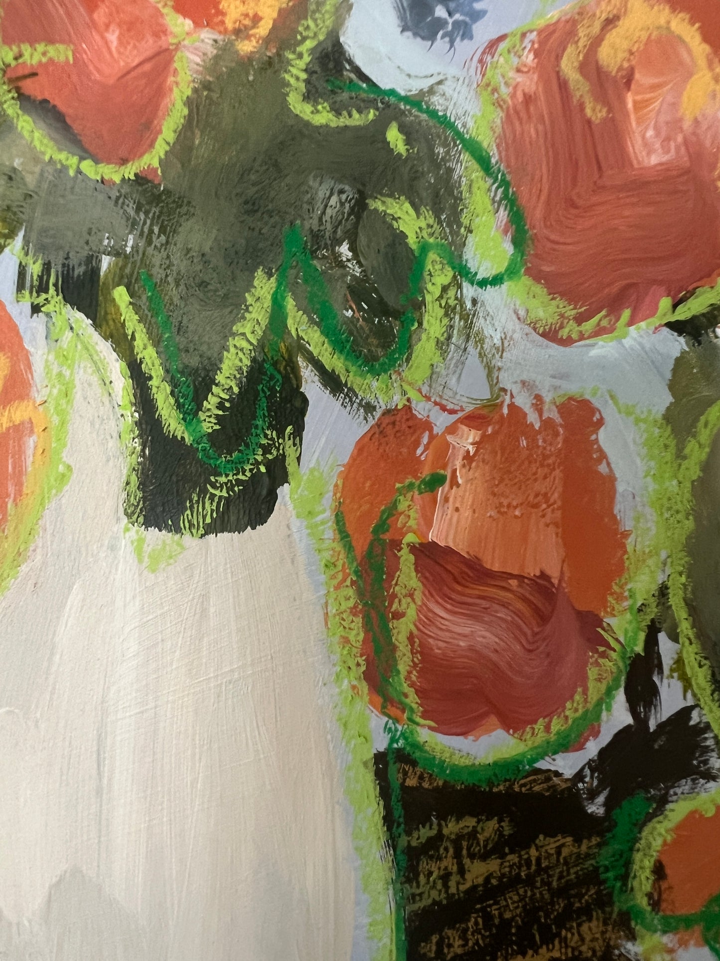 12" x 10" Abstract Floral: Acrylic and Oil Stick on Paper