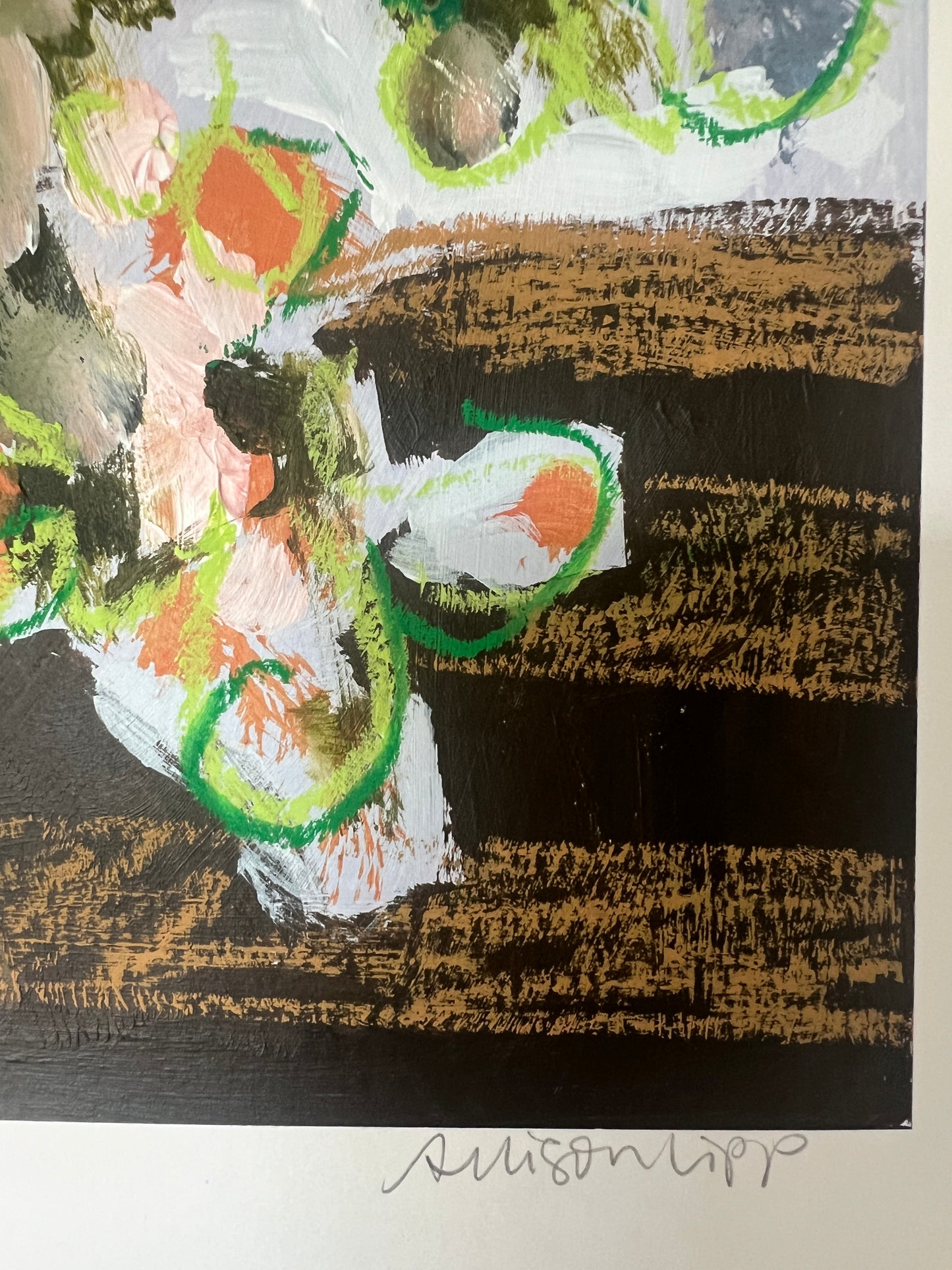 12" x 10" Abstract Floral: Acrylic and Oil Stick on Paper