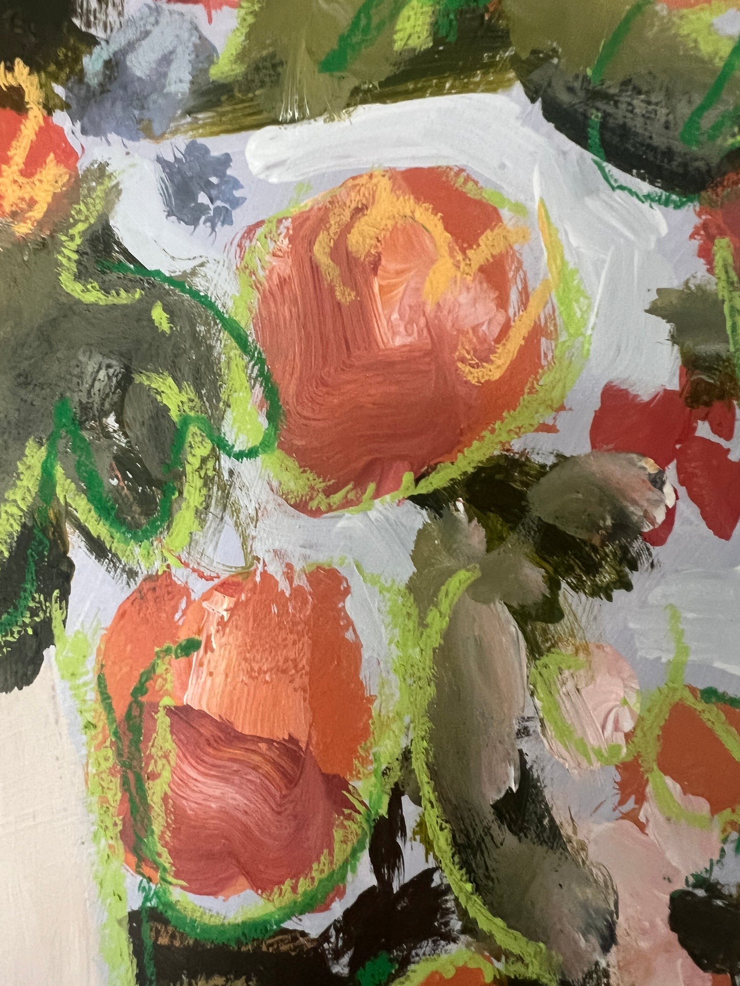12" x 10" Abstract Floral: Acrylic and Oil Stick on Paper