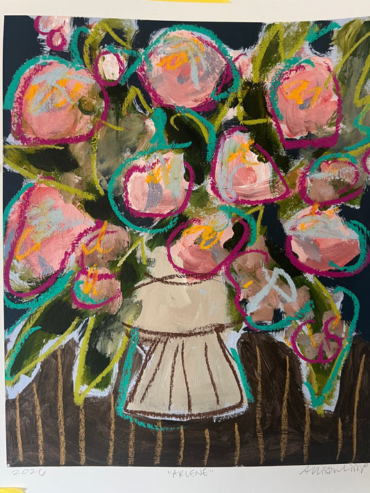 12" x 10" Abstract Floral: Acrylic and Oil Stick on Paper