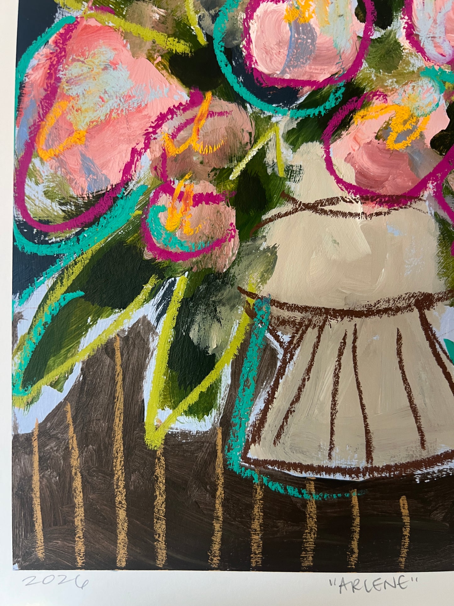 12" x 10" Abstract Floral: Acrylic and Oil Stick on Paper