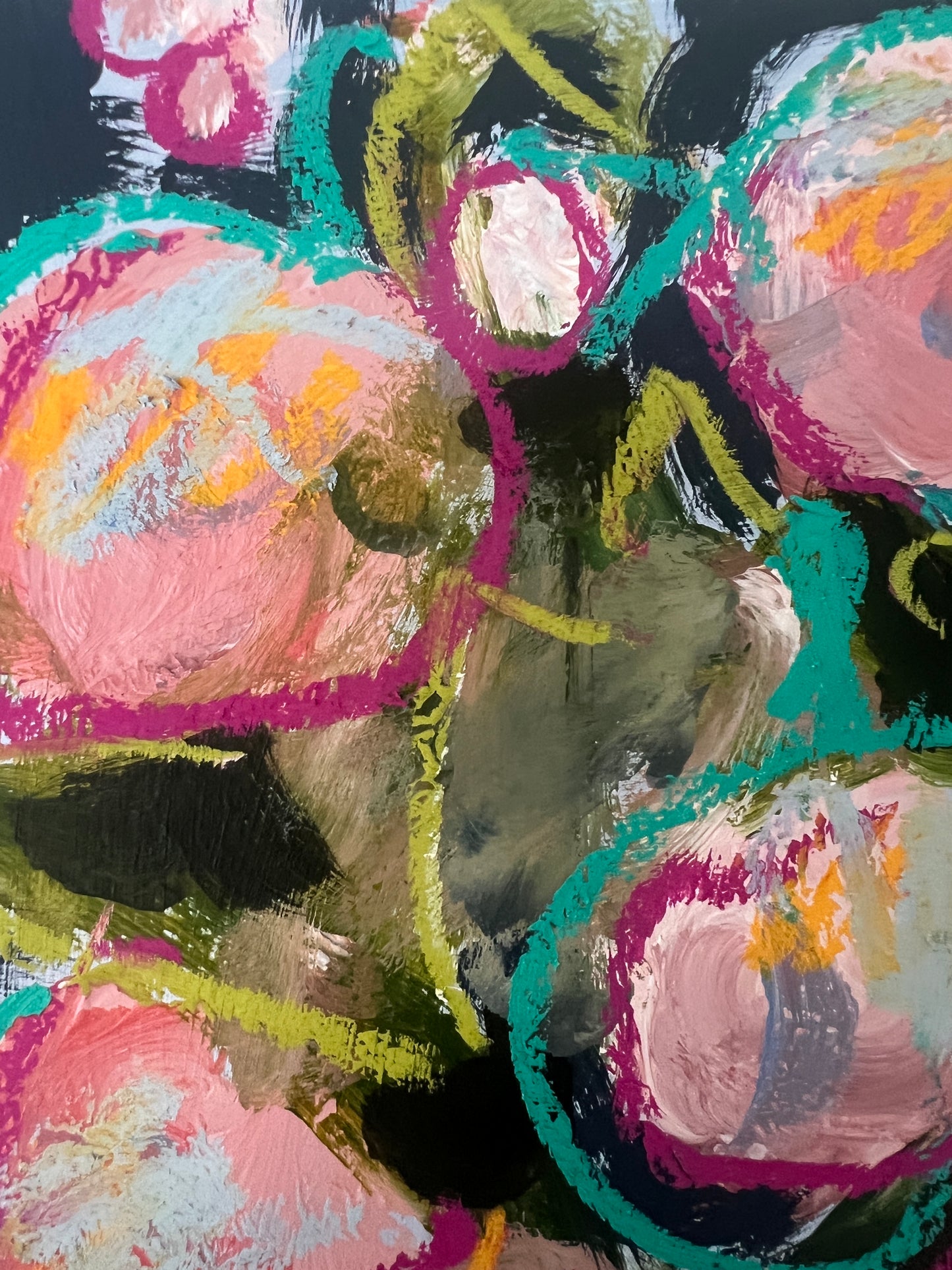 12" x 10" Abstract Floral: Acrylic and Oil Stick on Paper