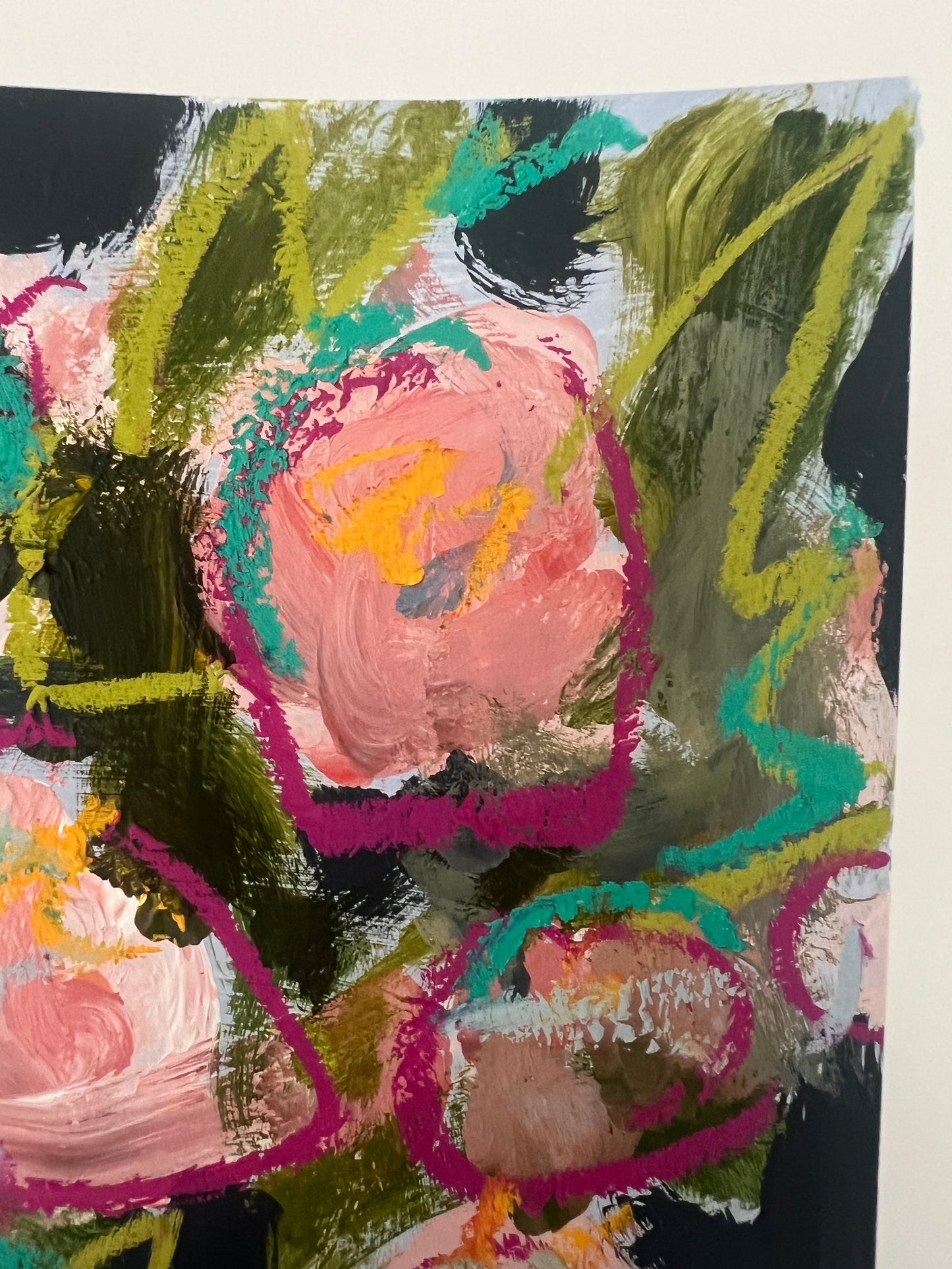 12" x 10" Abstract Floral: Acrylic and Oil Stick on Paper