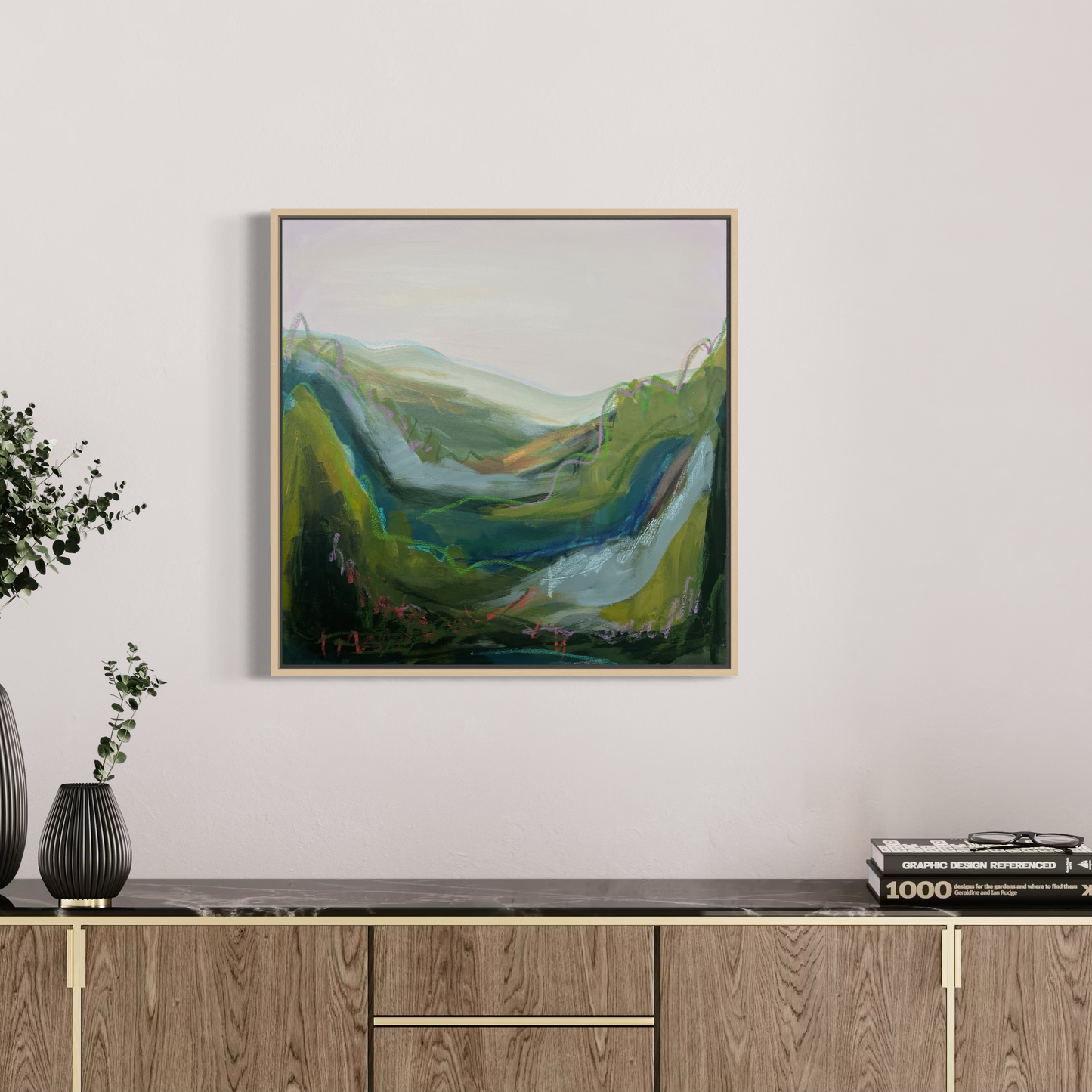 24" x 24" Abstract Landscape: Acrylic and Oil Stick on Canvas