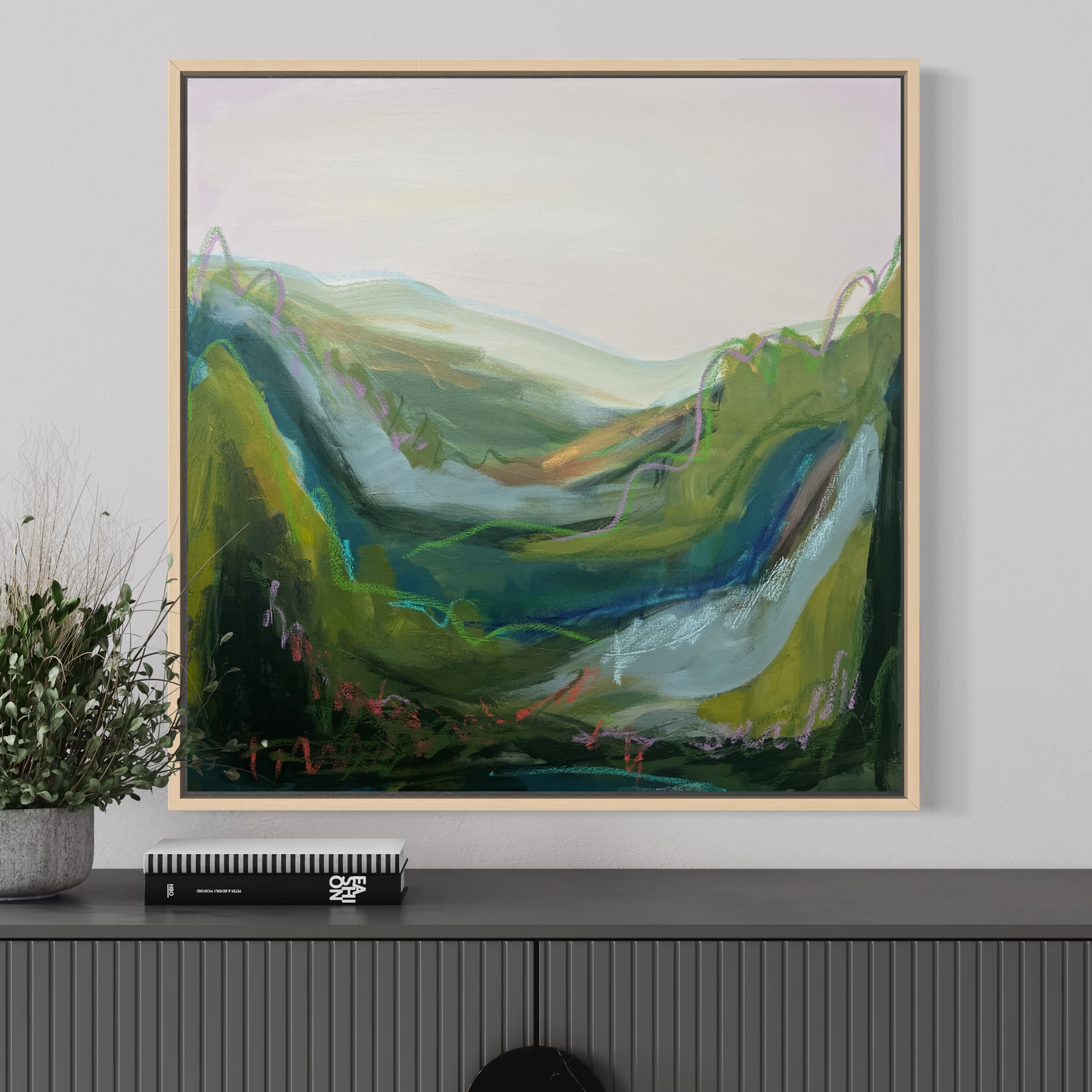 24" x 24" Abstract Landscape: Acrylic and Oil Stick on Canvas