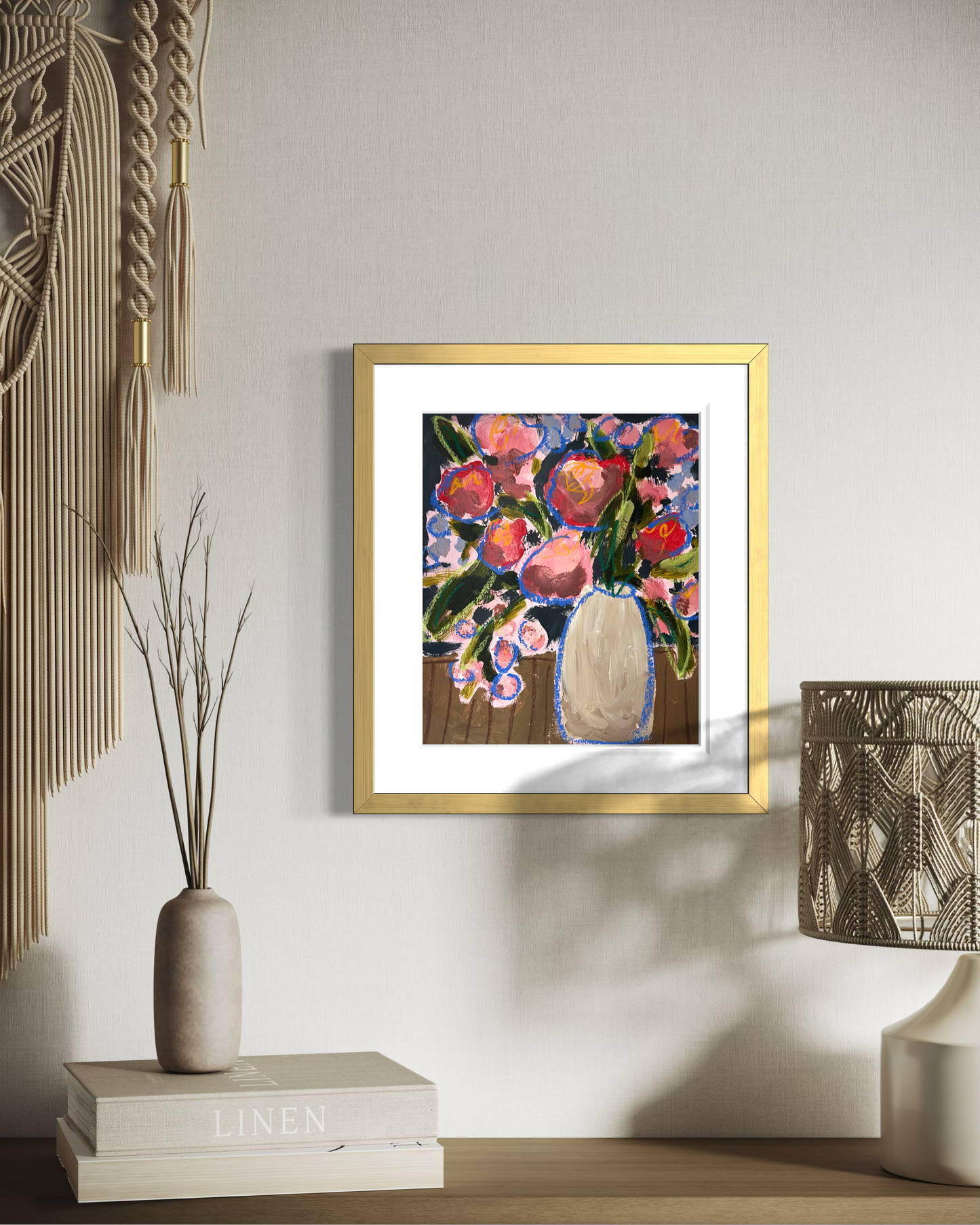 12" x 10" Abstract Floral: Acrylic and Oil Stick on Paper