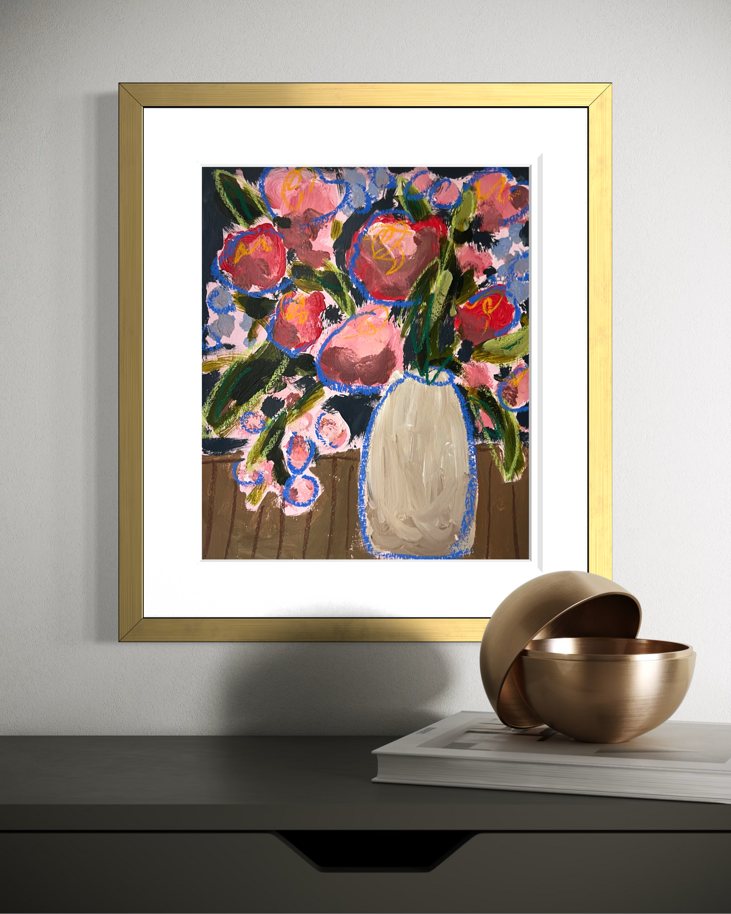 12" x 10" Abstract Floral: Acrylic and Oil Stick on Paper