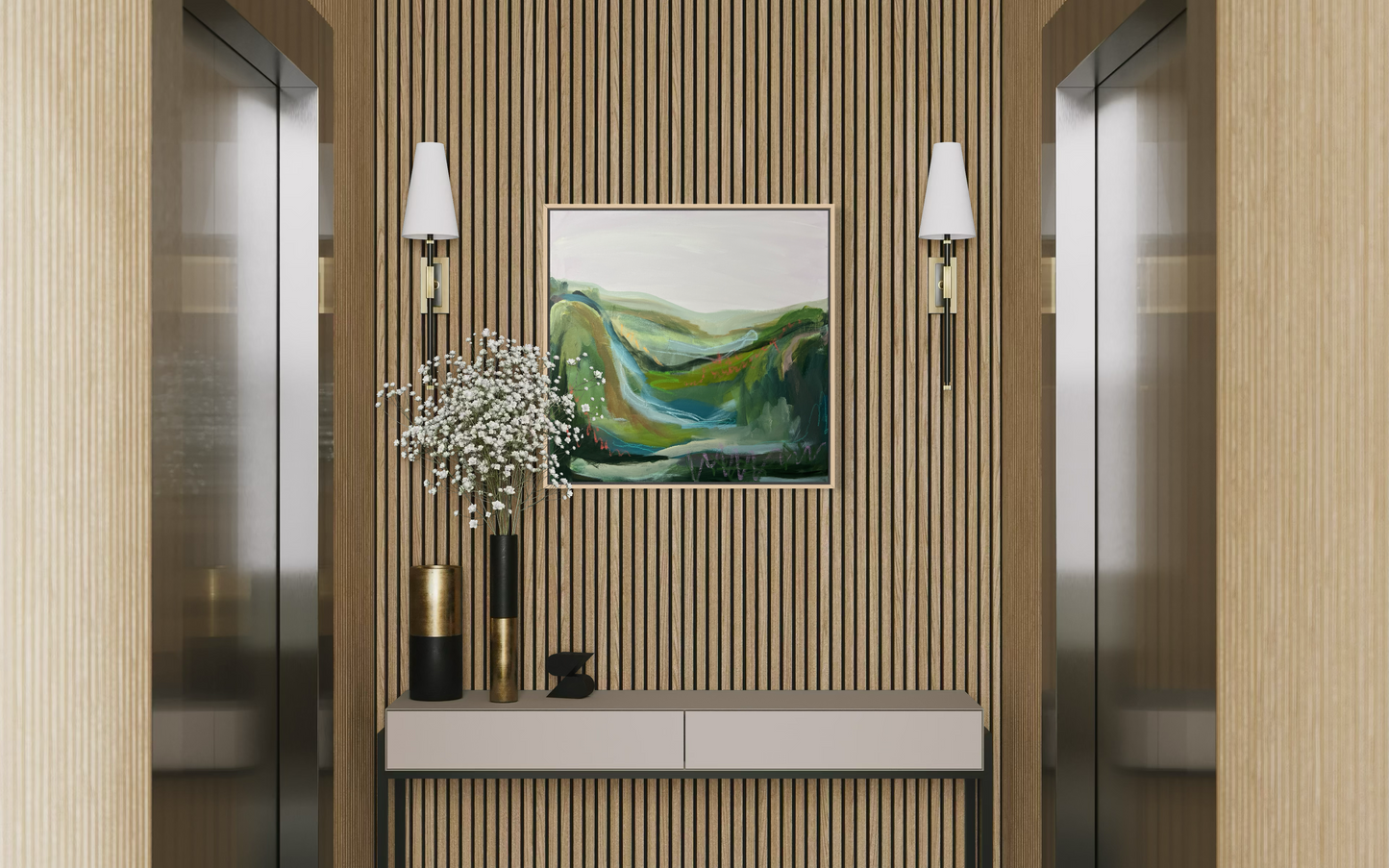 24" x 24" Abstract Landscape: Acrylic and Oil Stick on Canvas