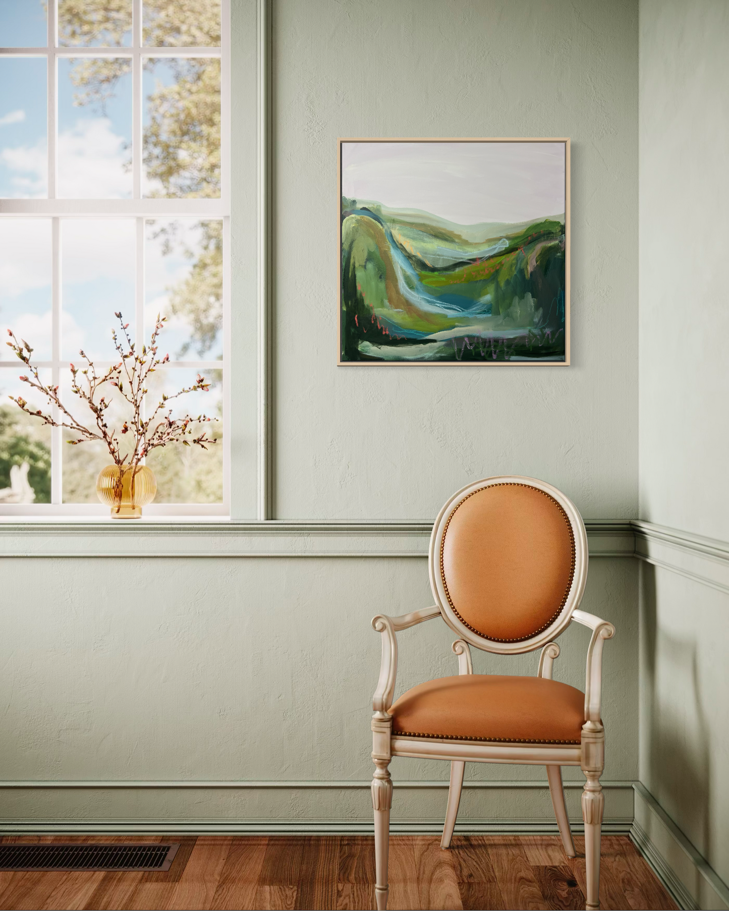 24" x 24" Abstract Landscape: Acrylic and Oil Stick on Canvas