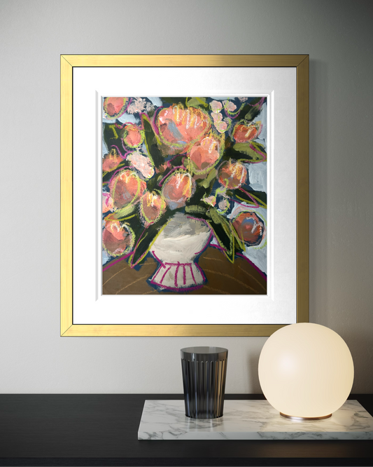 12" x 10" Abstract Floral: Acrylic and Oil Stick on Paper