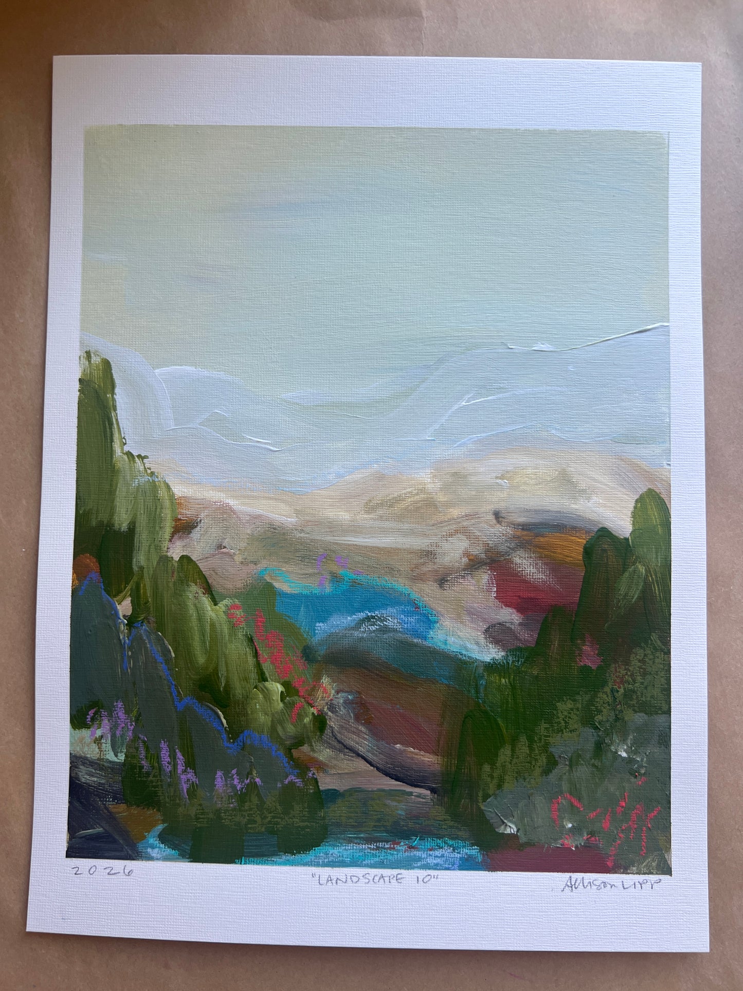 10" x 8" Abstract Landscape: Acrylic and Oil Stick on Paper