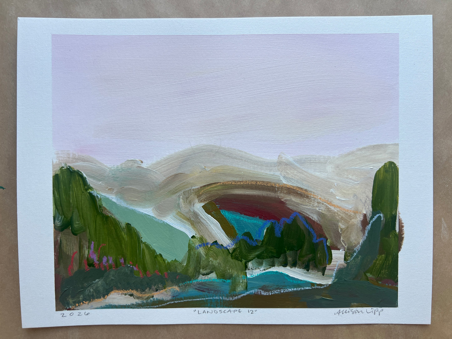 8"x10" Abstract Landscape: Acrylic and Oil Stick on Paper