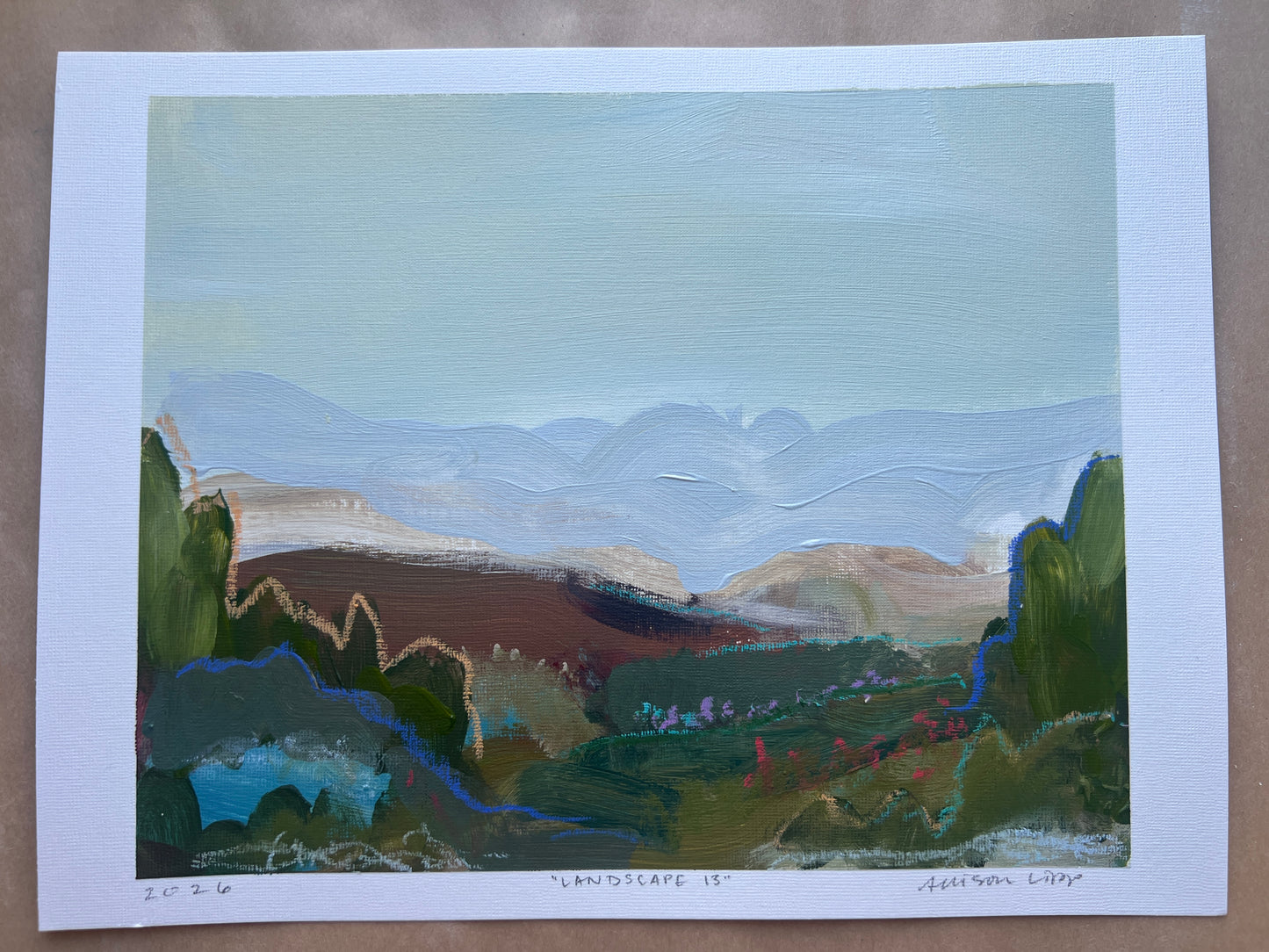 8"x10" Abstract Landscape: Acrylic and Oil Stick on Paper