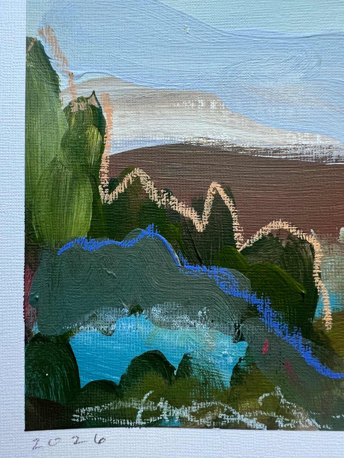 8"x10" Abstract Landscape: Acrylic and Oil Stick on Paper