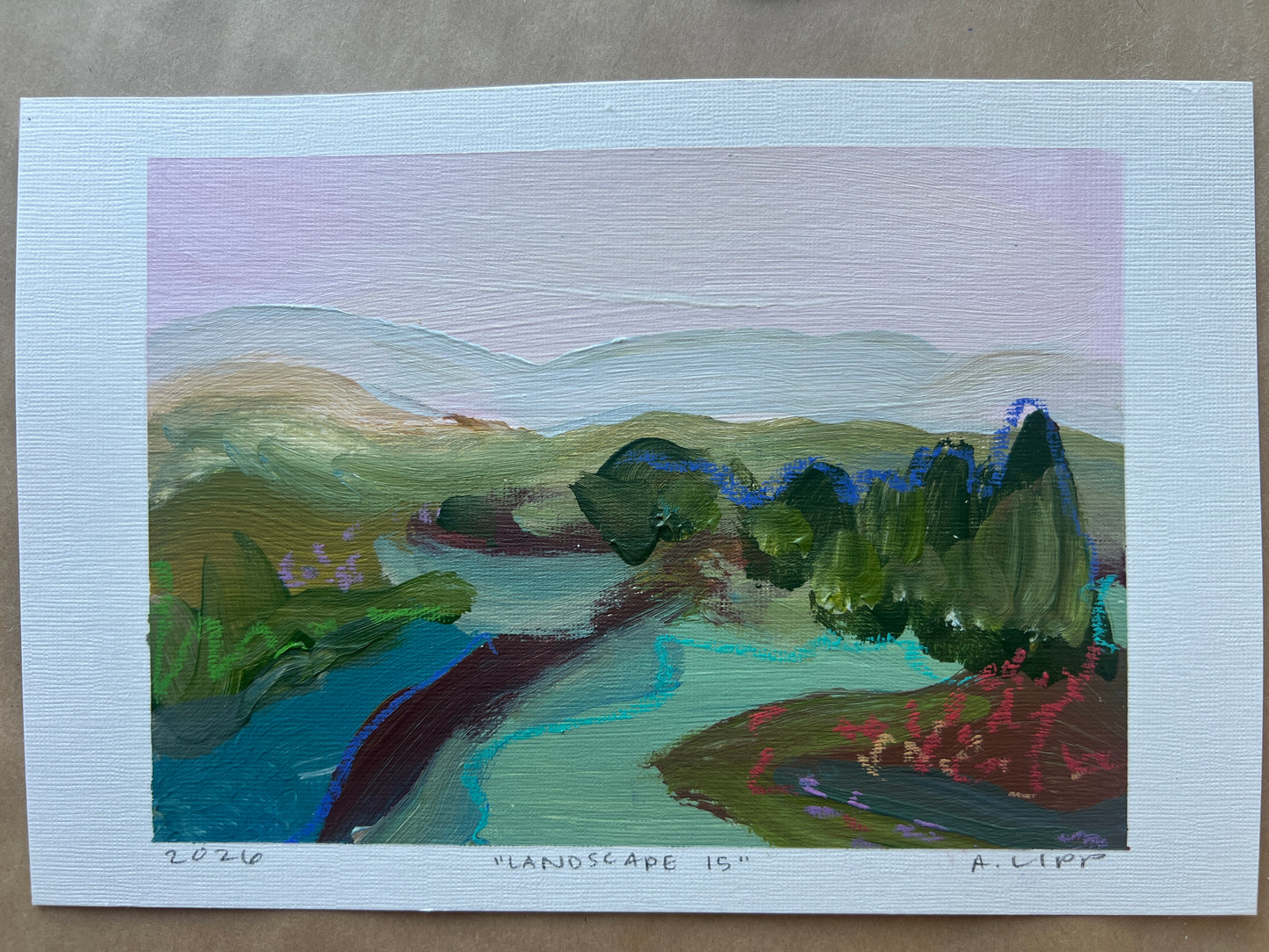 5"x7"  Abstract Landscape: Acrylic and Oil Stick on Paper