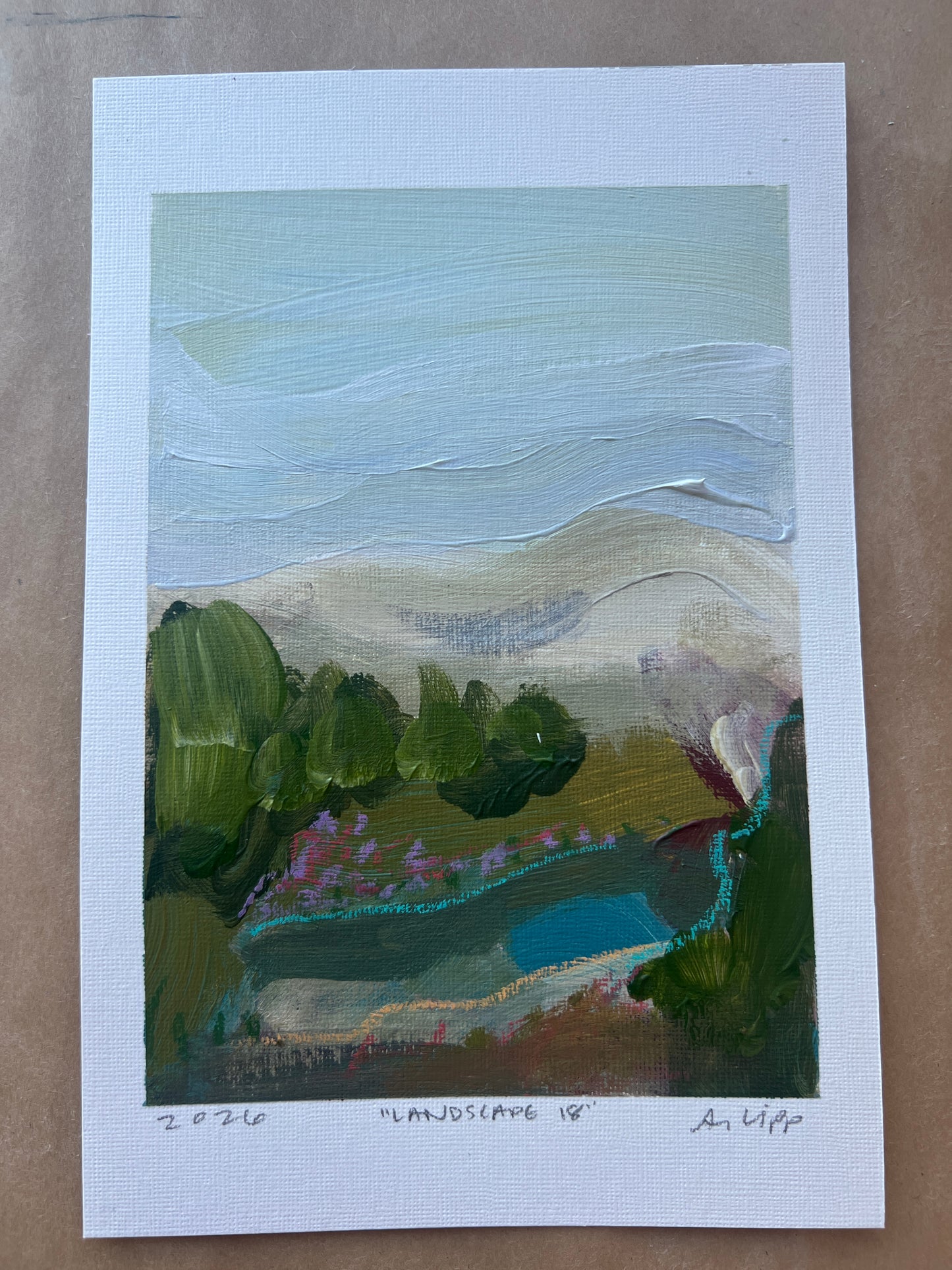 7"x5" Abstract Landscape: Acrylic and Oil Stick on Paper