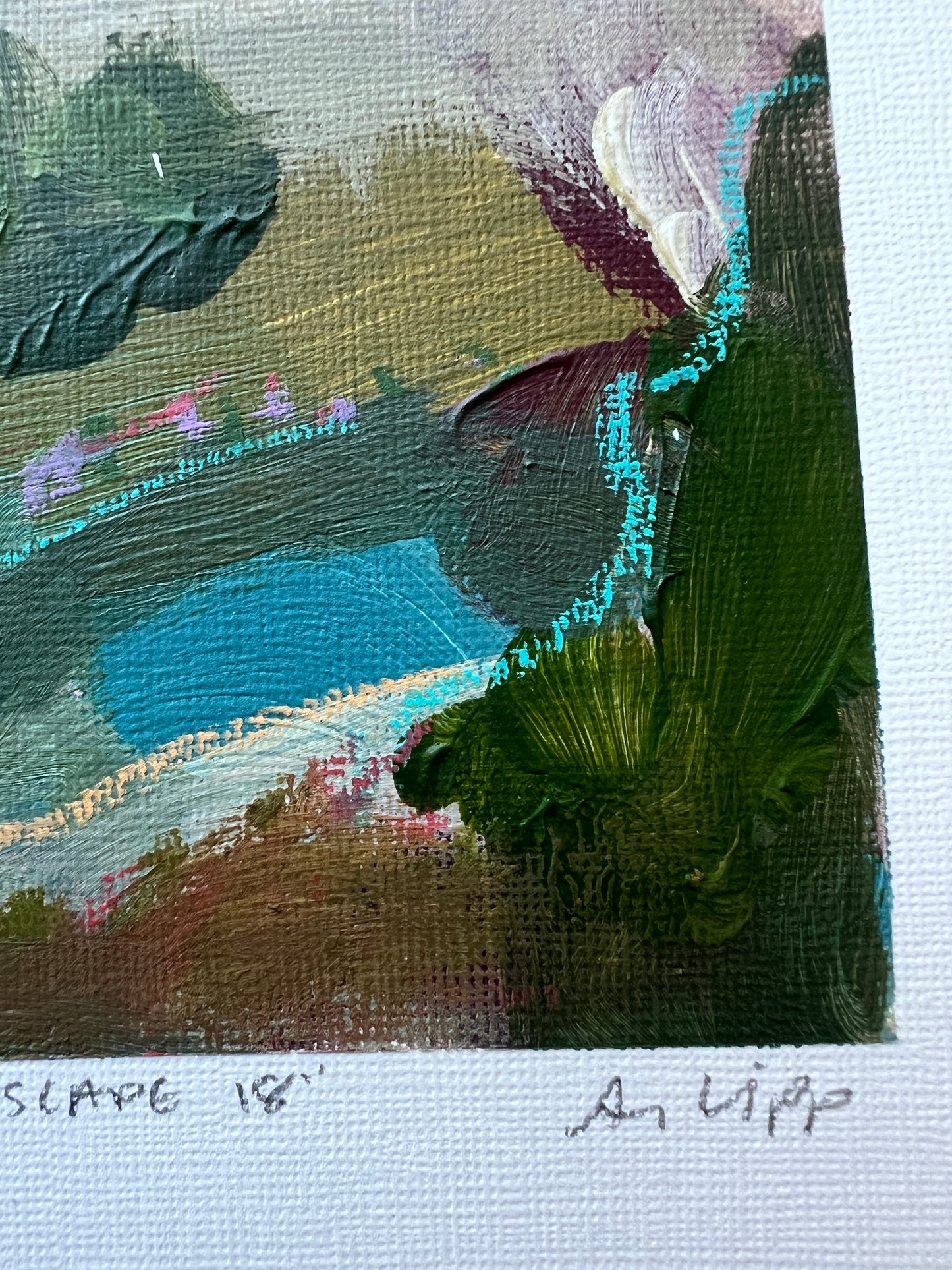 7"x5" Abstract Landscape: Acrylic and Oil Stick on Paper