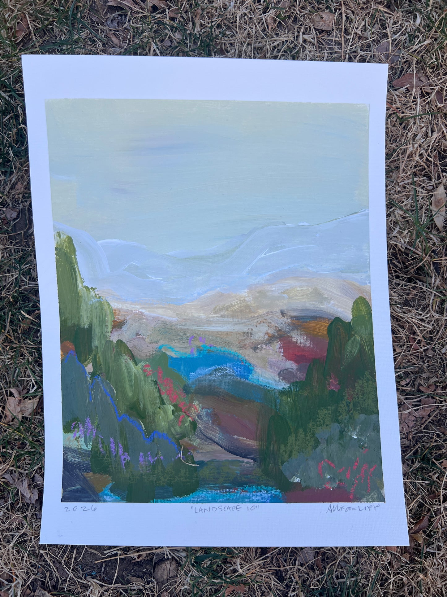 10" x 8" Abstract Landscape: Acrylic and Oil Stick on Paper